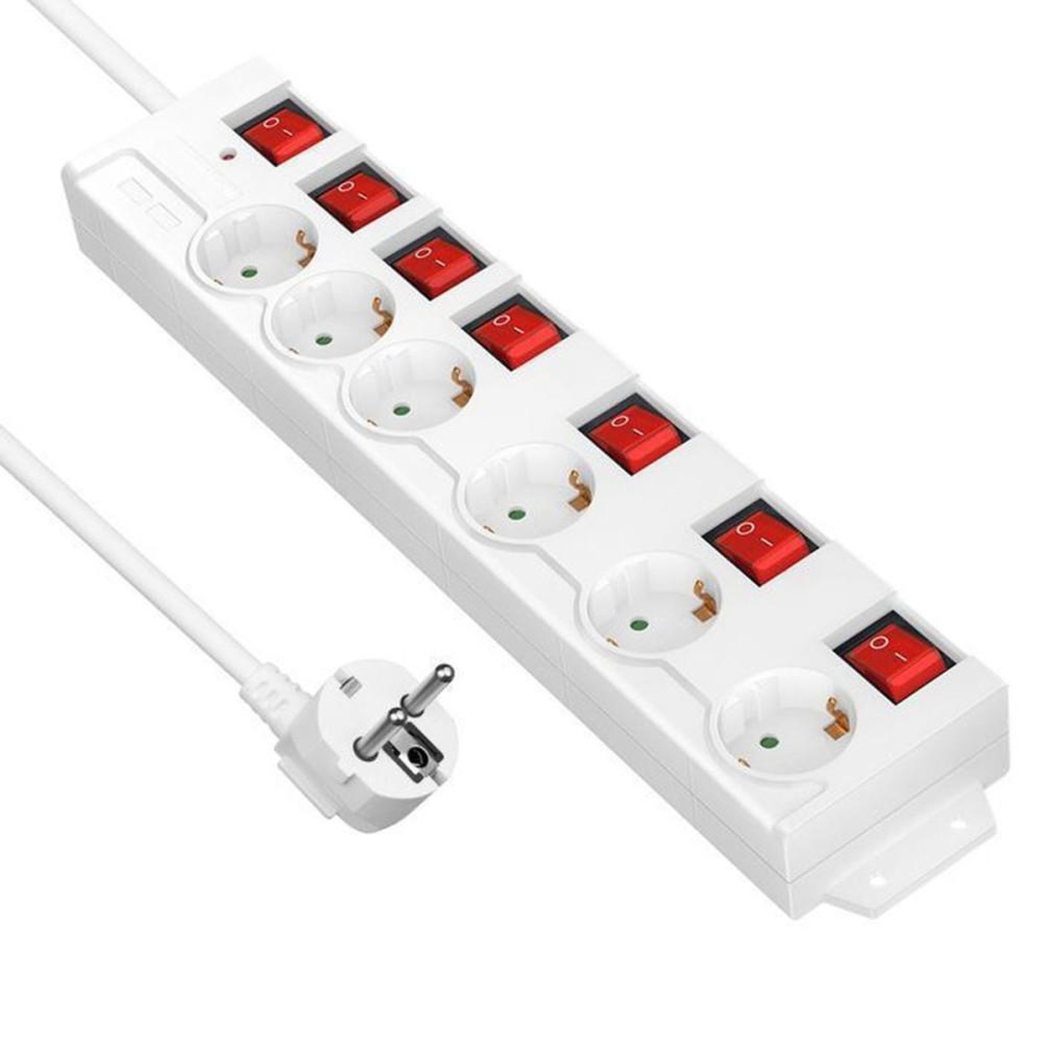 Multiprise parafoudre 6 prises 16A 3680W avec 7 interrupteurs bipolaires et câble 2 m blanche
