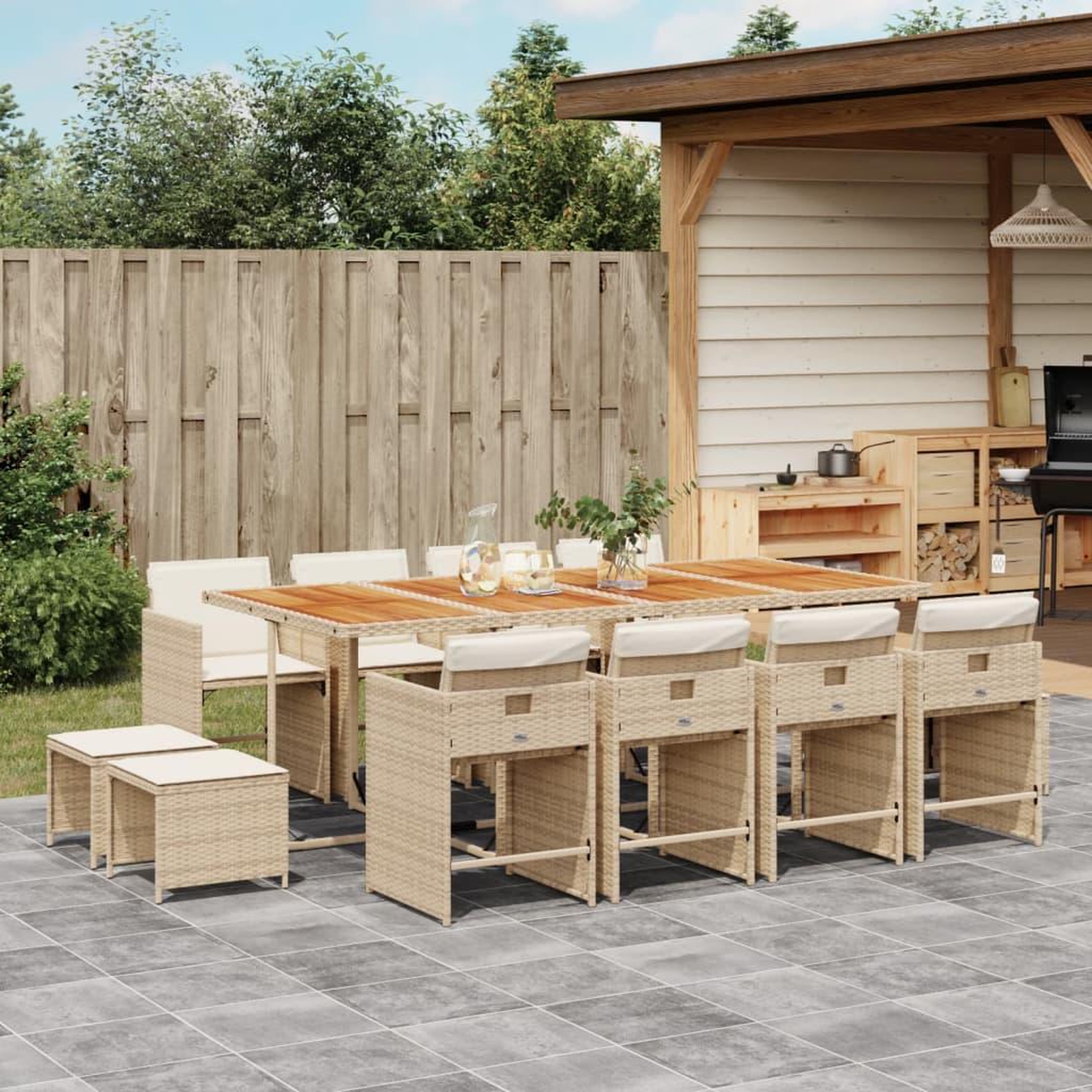 VIDAXL Ensemble a manger de jardin et coussins 13 pcs beige