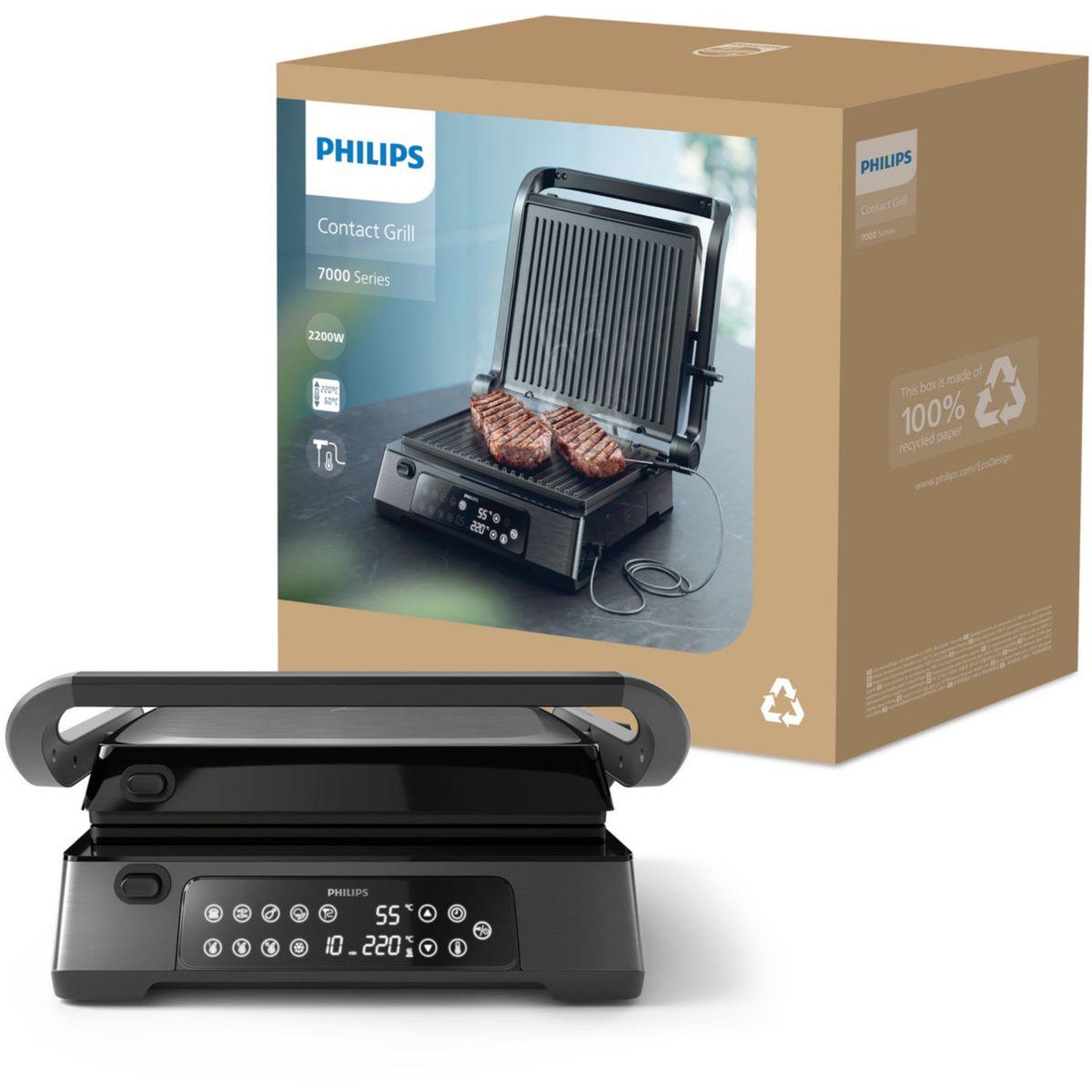 Voir la diapositive 2 : Philips Grille-viande 7000 series hd6307/70 noir sonde de cuisson, plaques amovibles, à poser, 29x26 cm