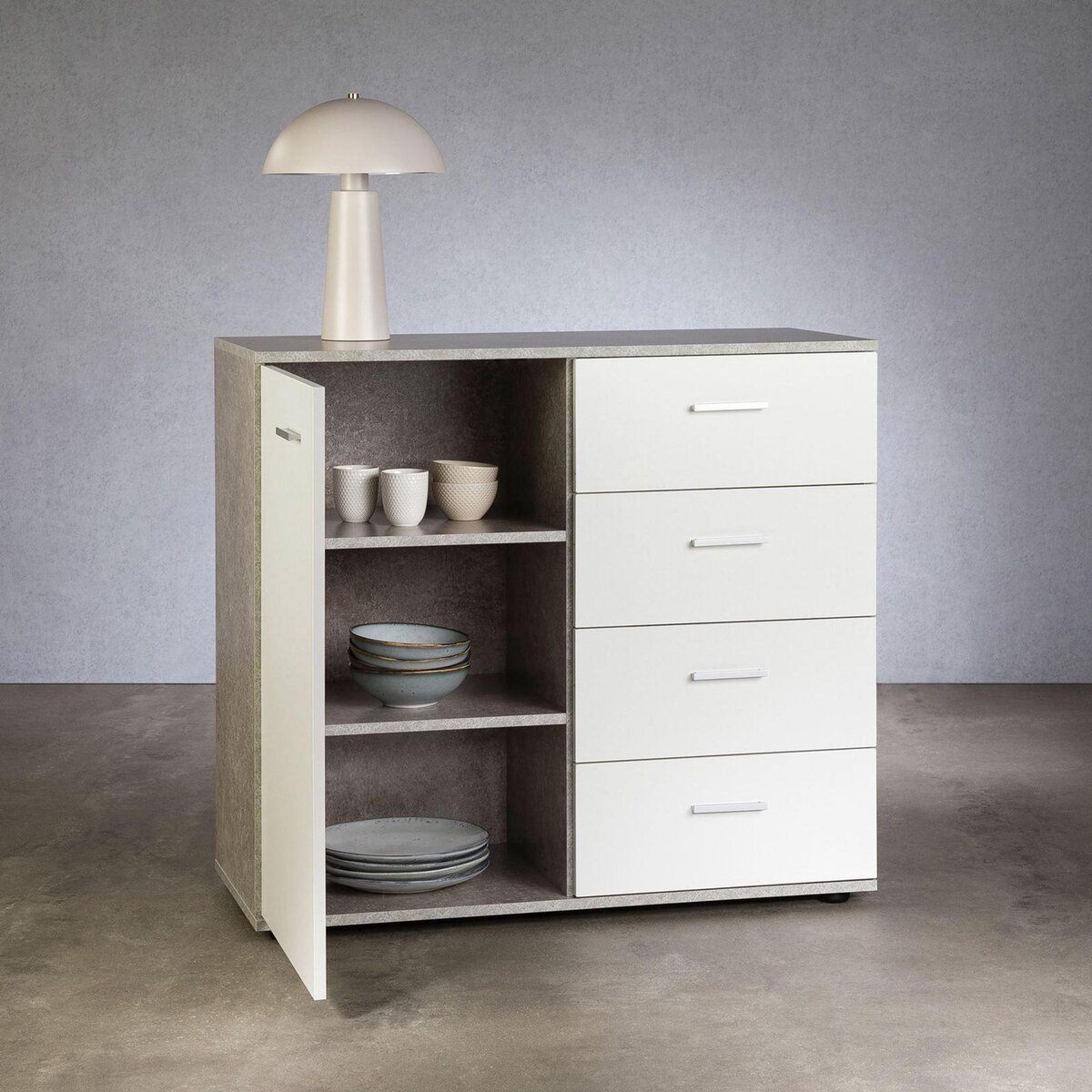 IDIMEX Buffet CHICAGO avec 4 tiroirs et 1 porte, en mélaminé