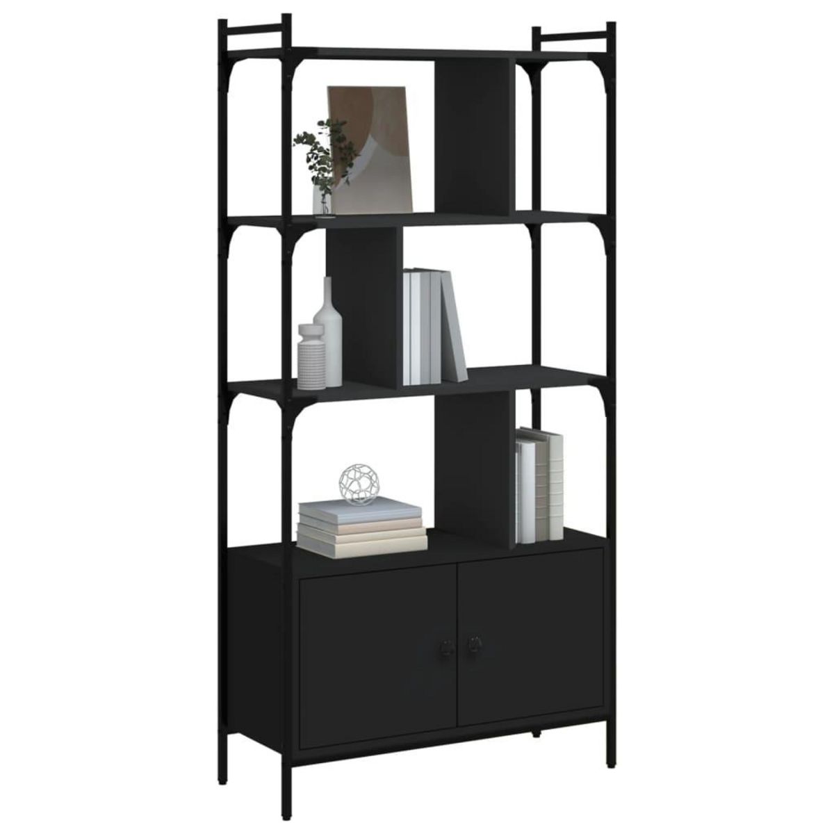 VIDAXL Bibliotheque avec portes noir 76,5x30x154,5cm bois d'ingenierie