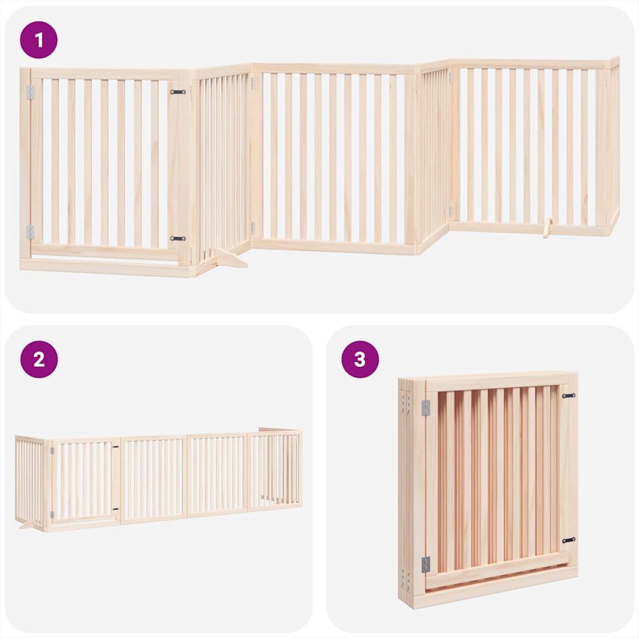 Voir la diapositive 5 : VIDAXL Barriere pour chien avec porte pliable 6 panneaux bois peuplier