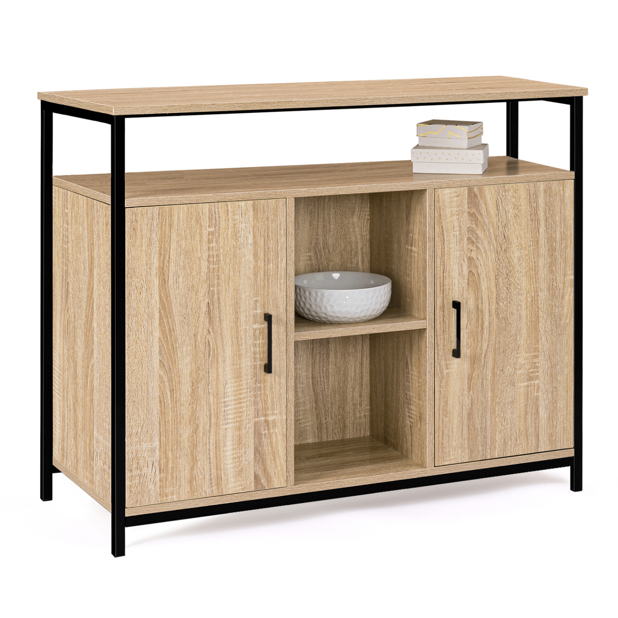 ID MARKET Buffet 100 cm DETROIT 2 portes avec étagères design industriel (compose ref 15343)