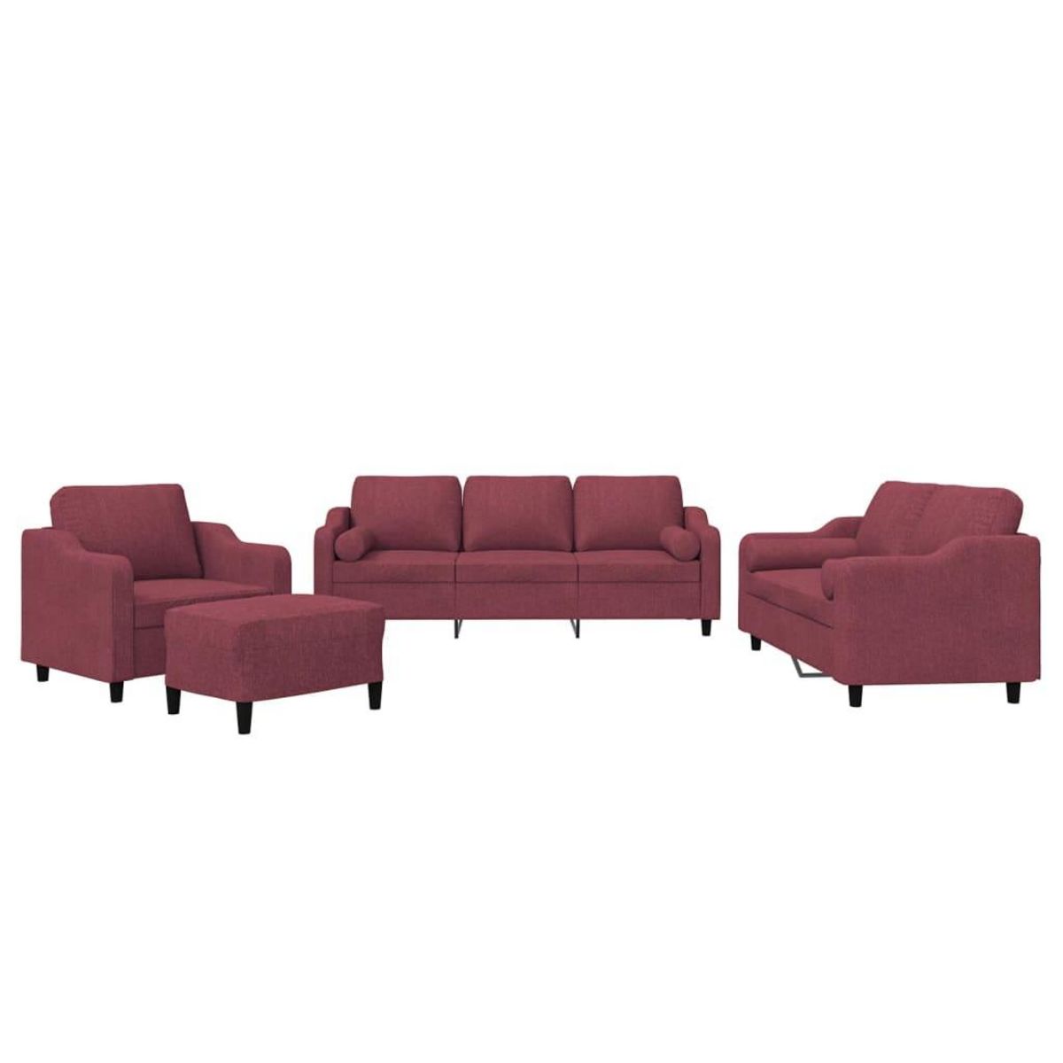 VIDAXL Ensemble de canapes 4 pcs avec coussins rouge bordeaux tissu