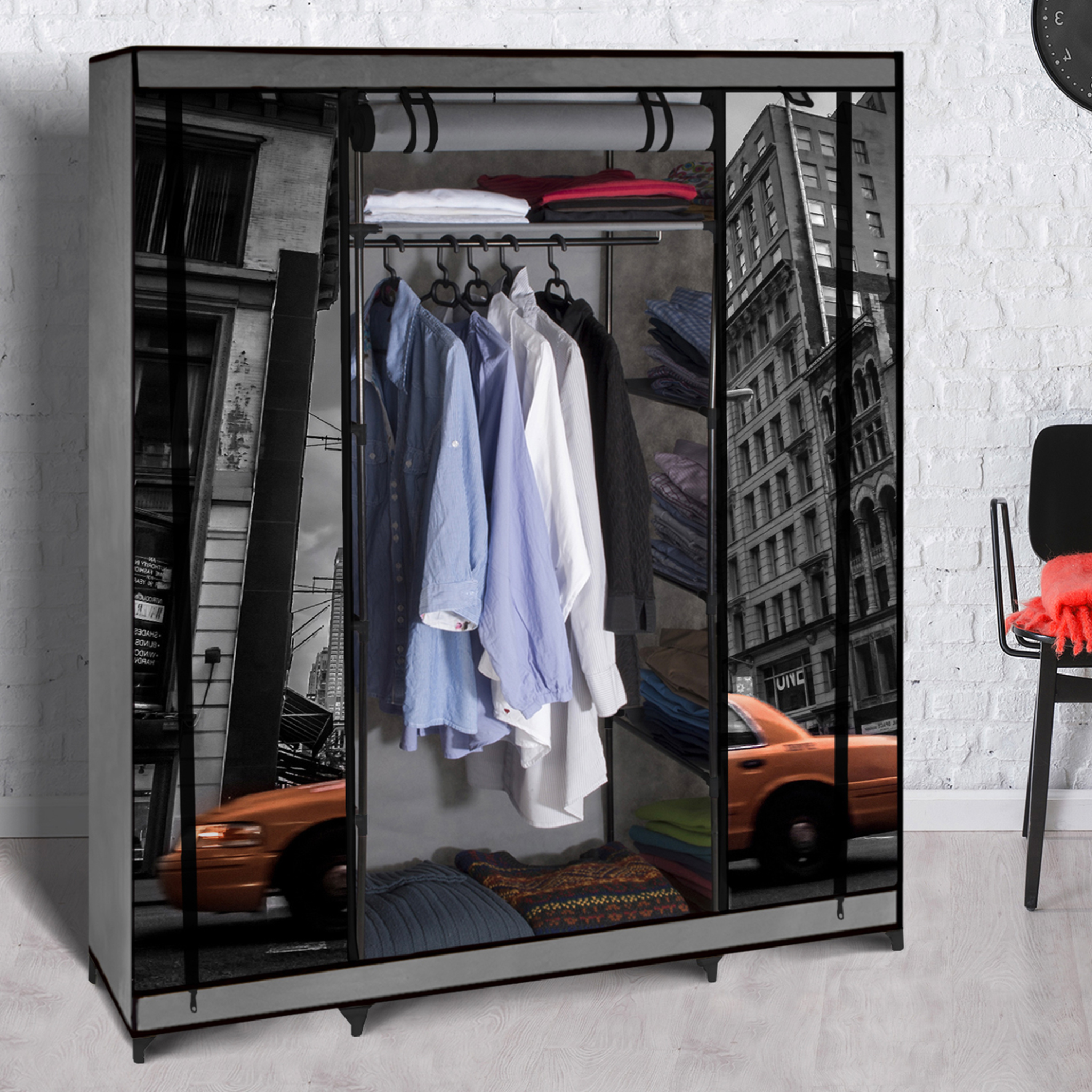 Voir la diapositive 3 : ID MARKET Armoire de rangement penderie pliable vêtements en tissu new-york dressing xxl