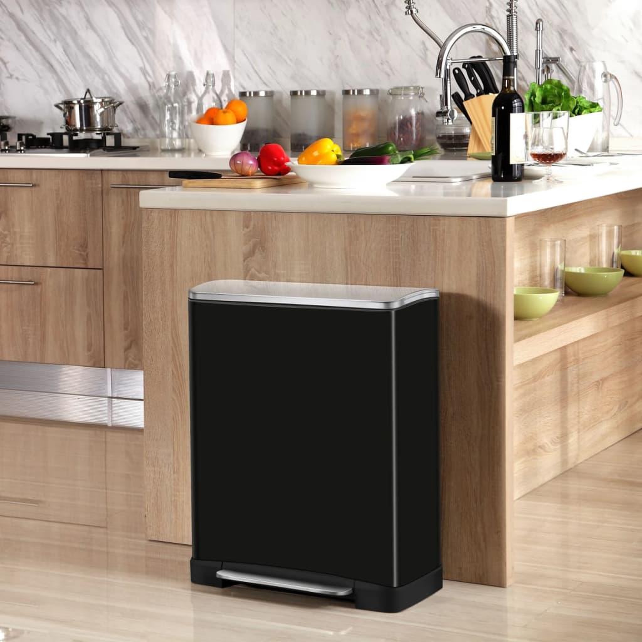 Voir la diapositive 1 : EKO EKO Poubelle a pedale E-Cube 28 L+18 L Noir mat
