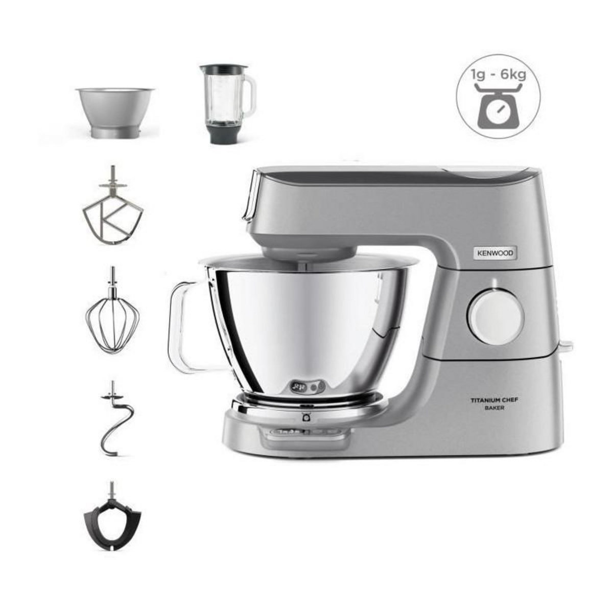 KENWOOD KENWOOD KVC85.124.SI - Robot patissier Titanium Chef Baker - 2 bols en inox 3,5L et 5L - Balance integree 6kg - Blender 1,8L - 1