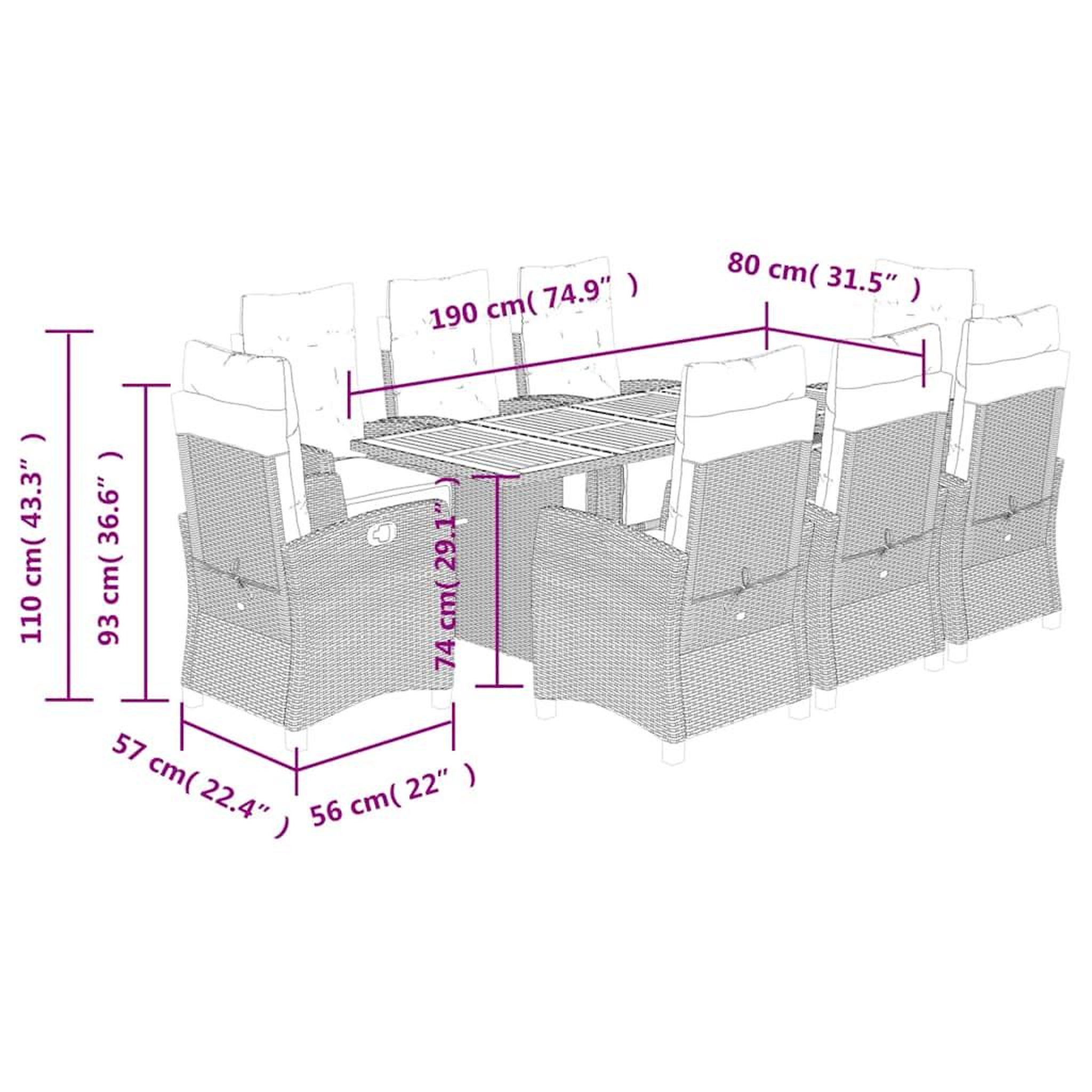 Voir la diapositive 6 : VIDAXL Ensemble a manger de jardin 9pcs coussins noir resine tressee