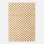 SWEEEK Tapis intérieur shaggy poils longs damier jaune moutarde et crème. Coloris disponibles : Jaune