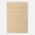 SWEEEK Tapis intérieur shaggy poils longs damier jaune moutarde et crème. Coloris disponibles : Jaune