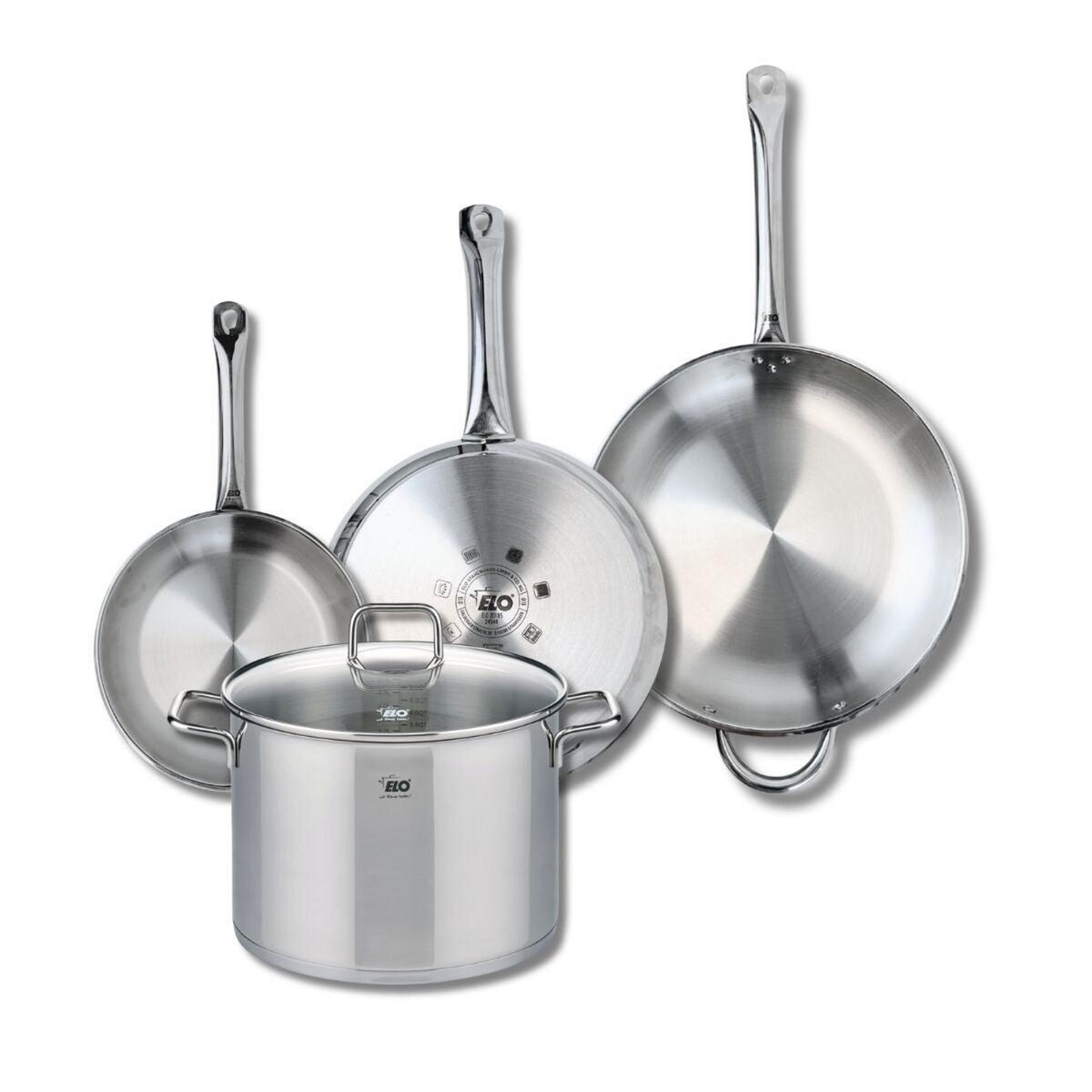 ELO Ensemble de 3 Poêles de cuisson 24, 28 et 32 cm et 1 faitout 26 cm Elo Profi Citrin