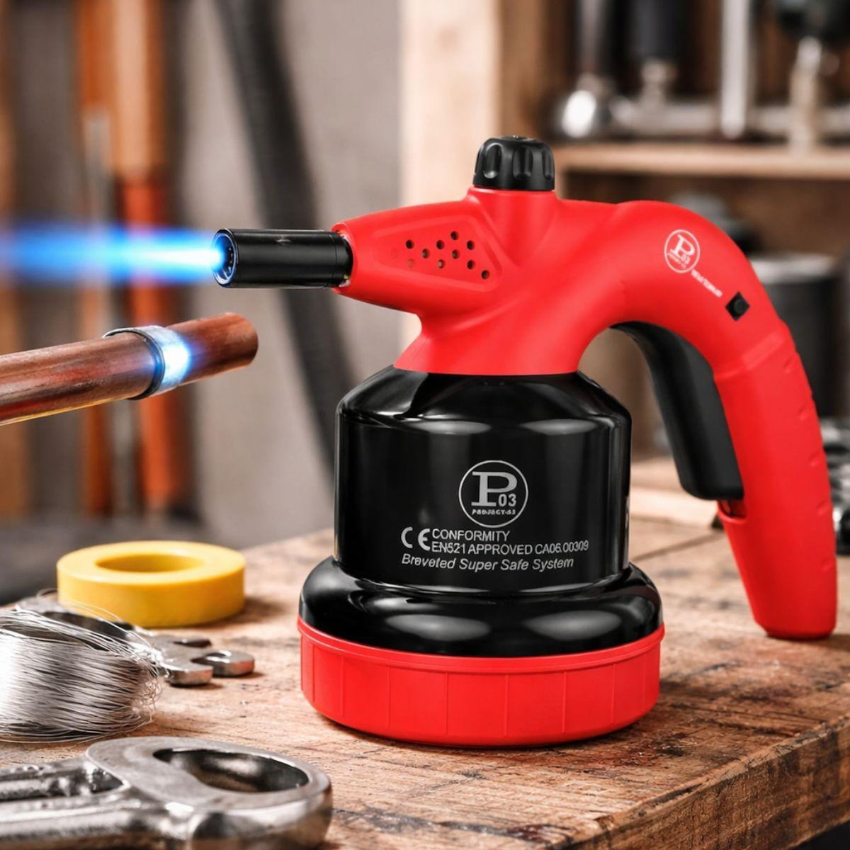 Proweltek Lampe à souder à gaz 1350°C avec Système de gachette Breveté - Allumage Auto Sécurisé, Cartouche gaz 190g