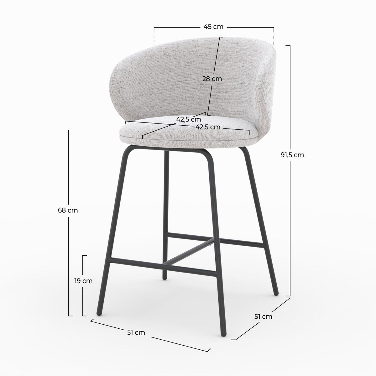 Rendez vous déco Lot de 2 chaises pour îlot central en tissu gris clair 68 cm-Cécilia