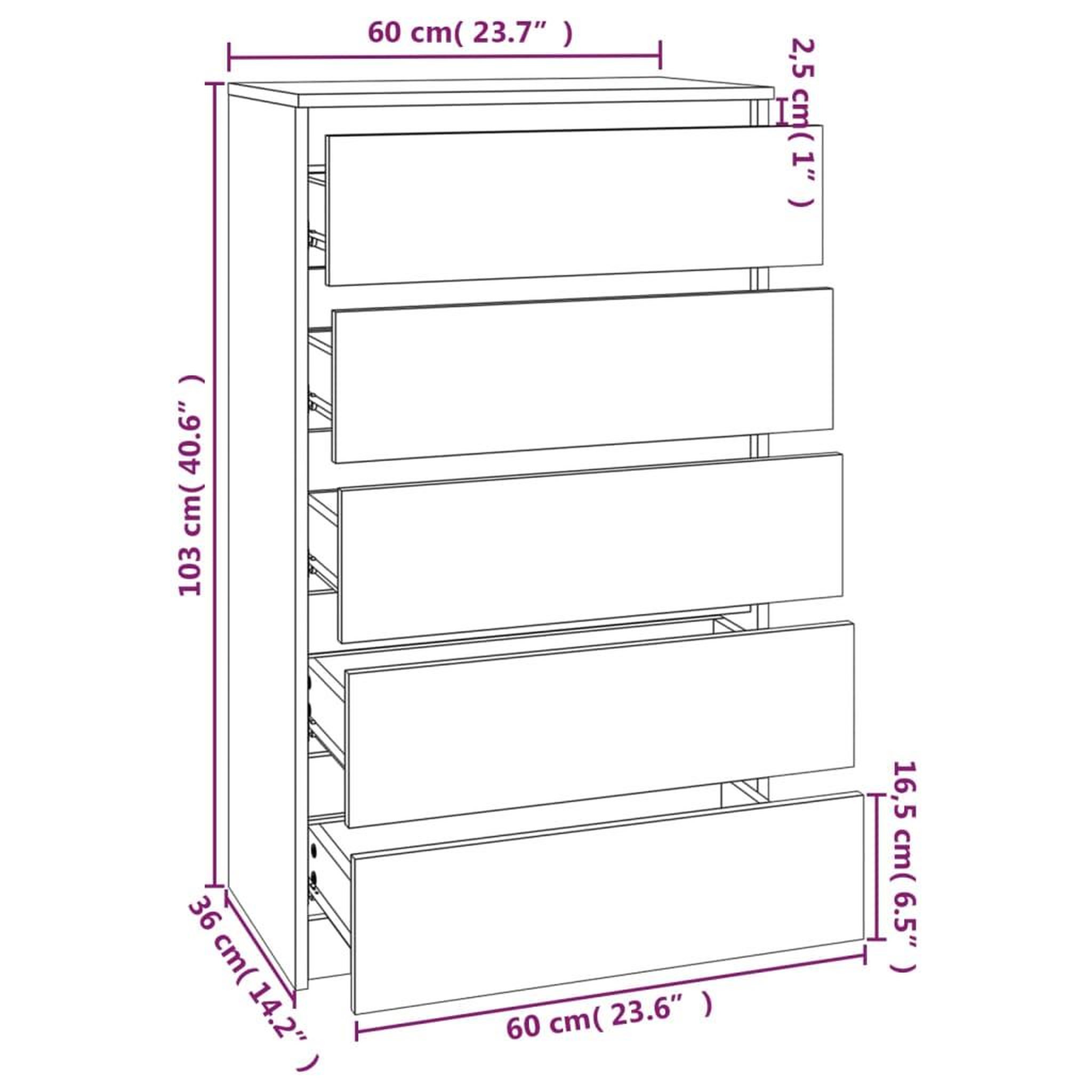 Voir la diapositive 6 : VIDAXL Commode Chene sonoma 60x36x103 cm Bois d'ingenierie