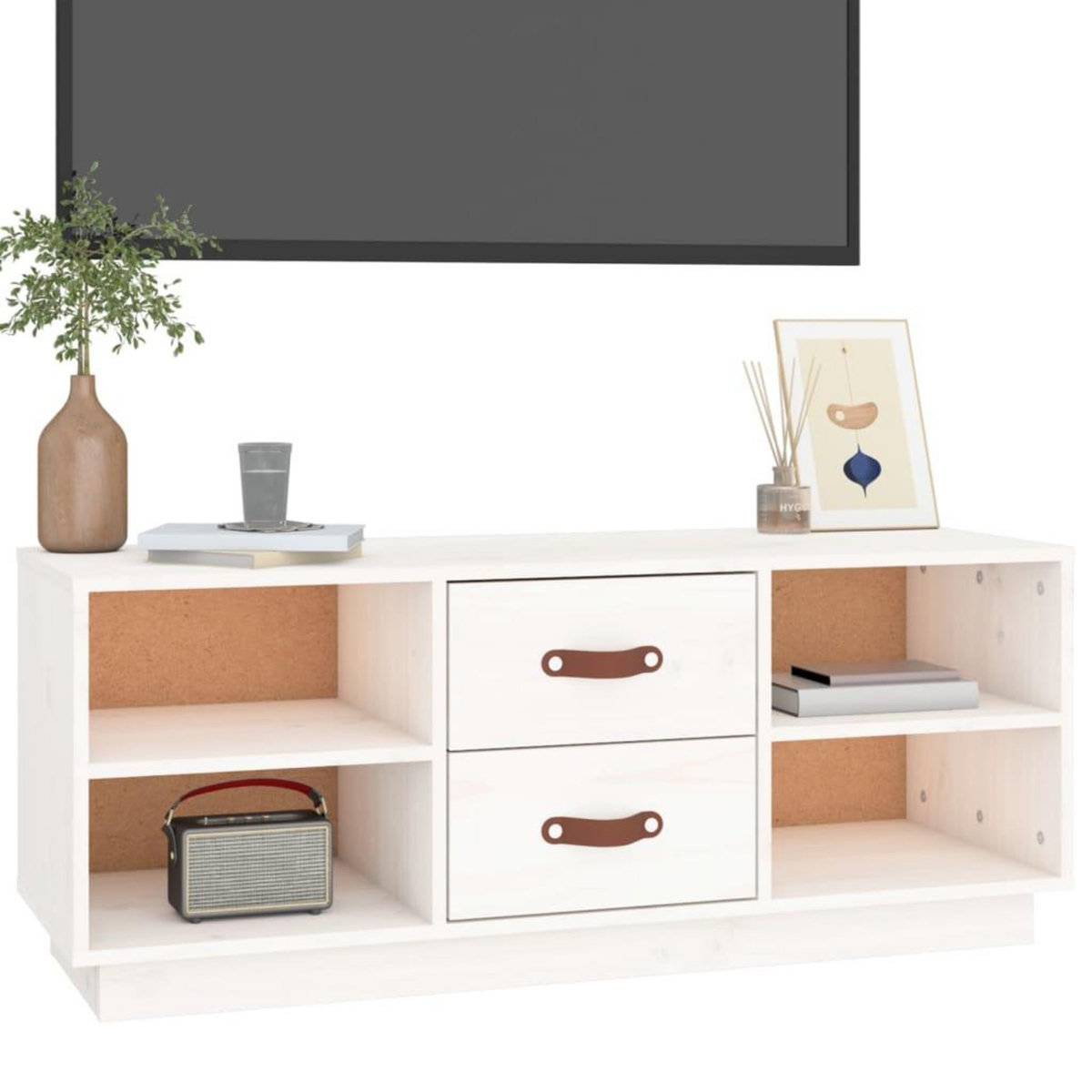 VIDAXL Meuble TV Blanc 100x34x40 cm Bois de pin massif