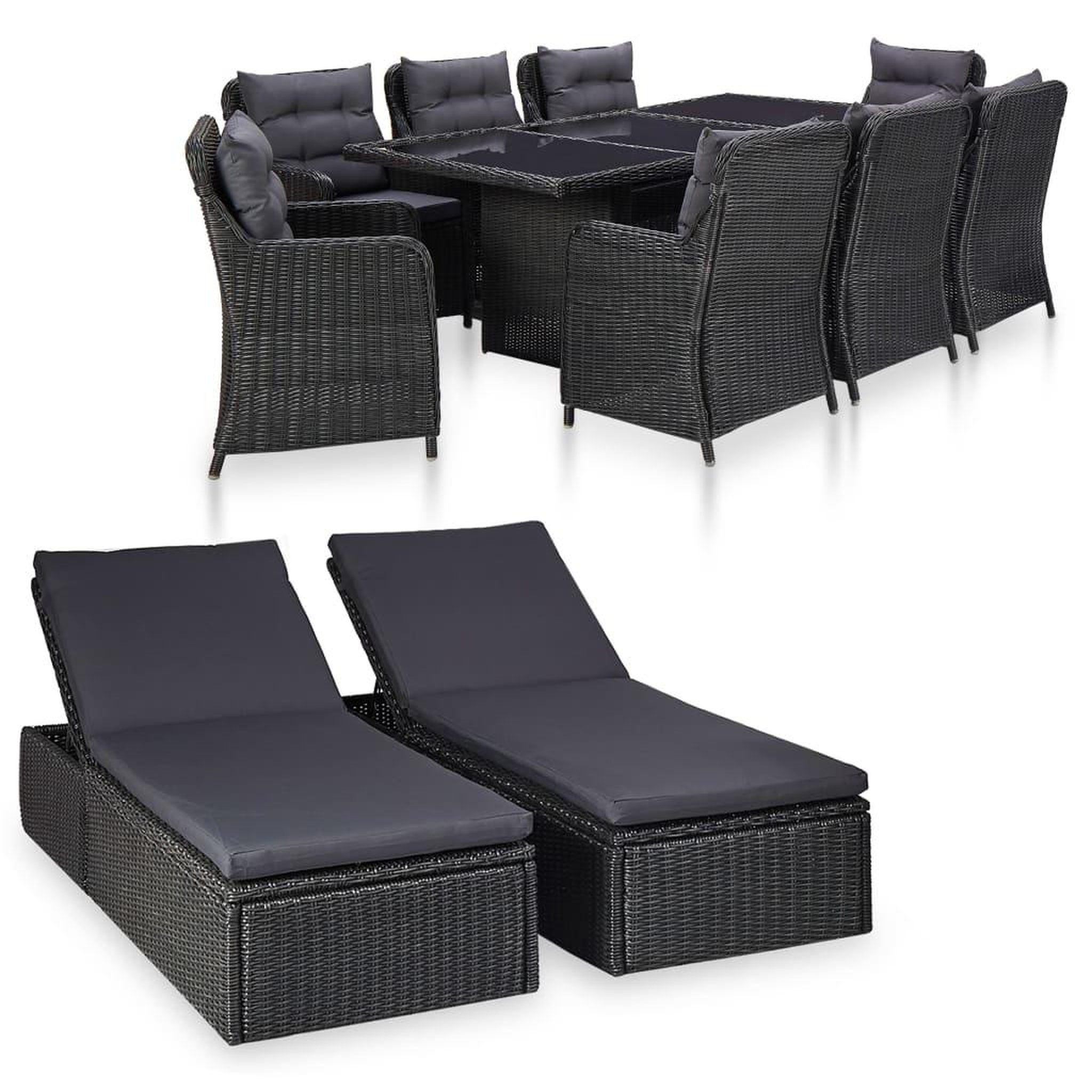 Voir la diapositive 1 : VIDAXL Ensemble a manger d'exterieur 11 pcs Resine tressee Noir
