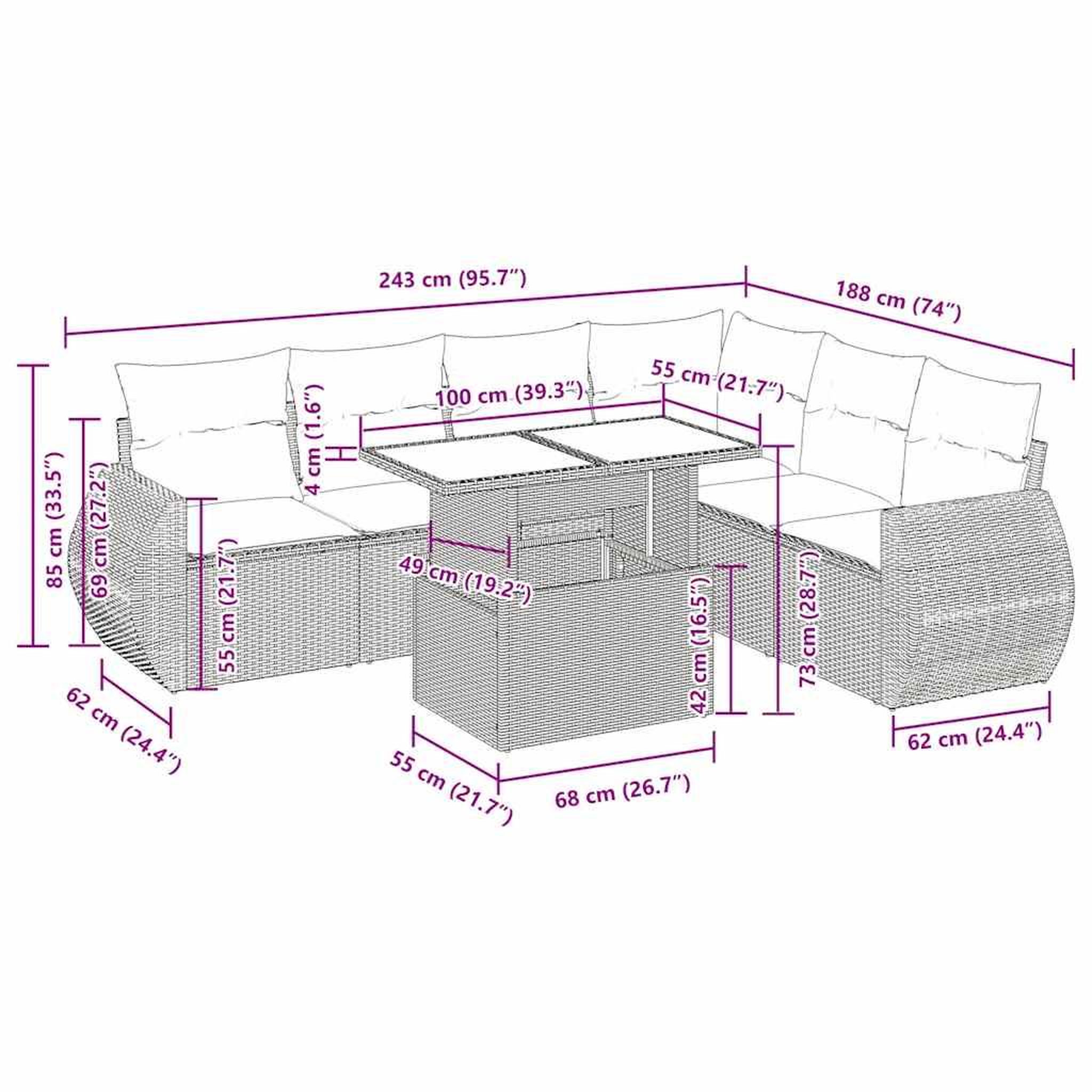 Voir la diapositive 6 : VIDAXL Salon de jardin avec coussins 7 pcs gris resine tressee