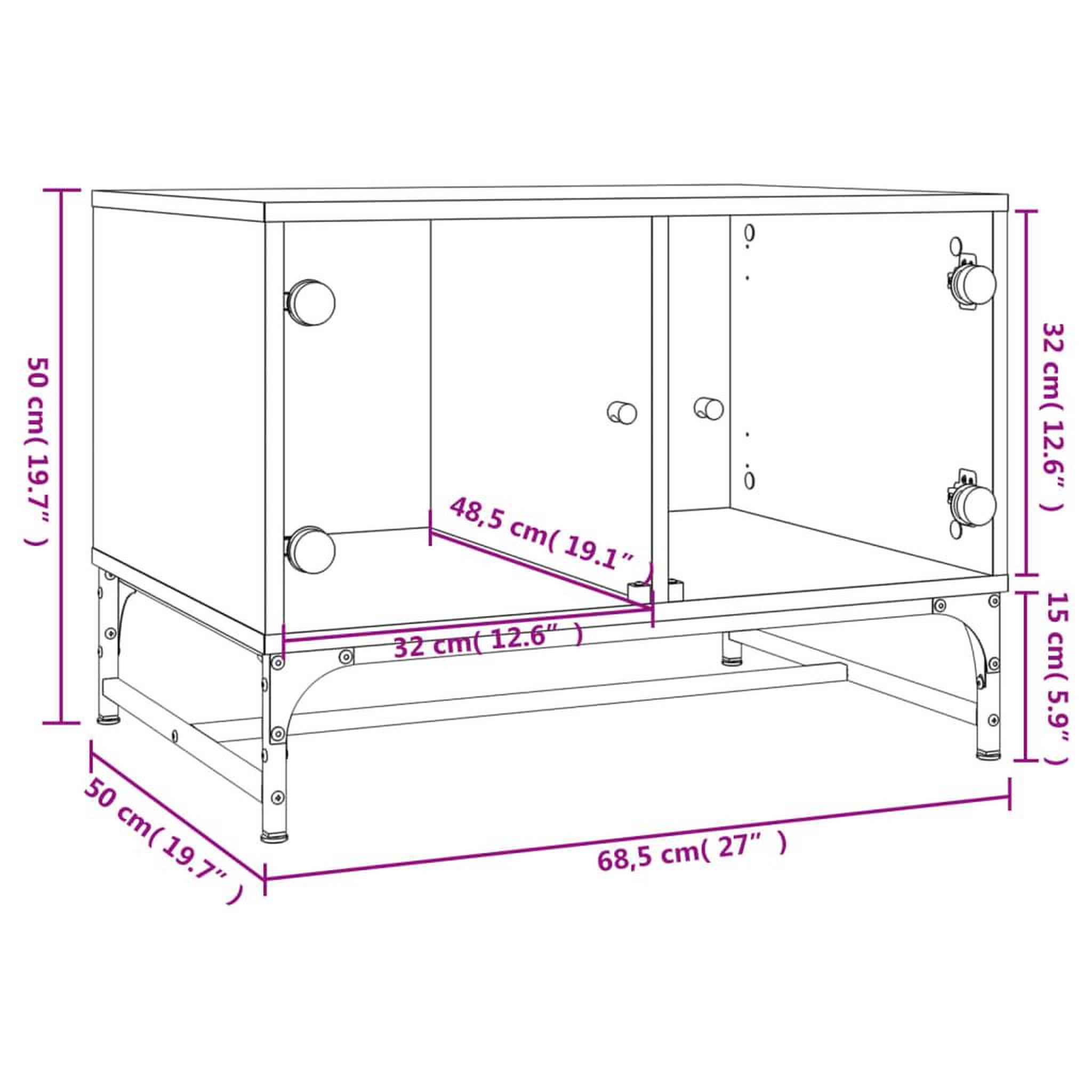 Voir la diapositive 6 : VIDAXL Table basse avec portes en verre chene sonoma 68,5x50x50 cm