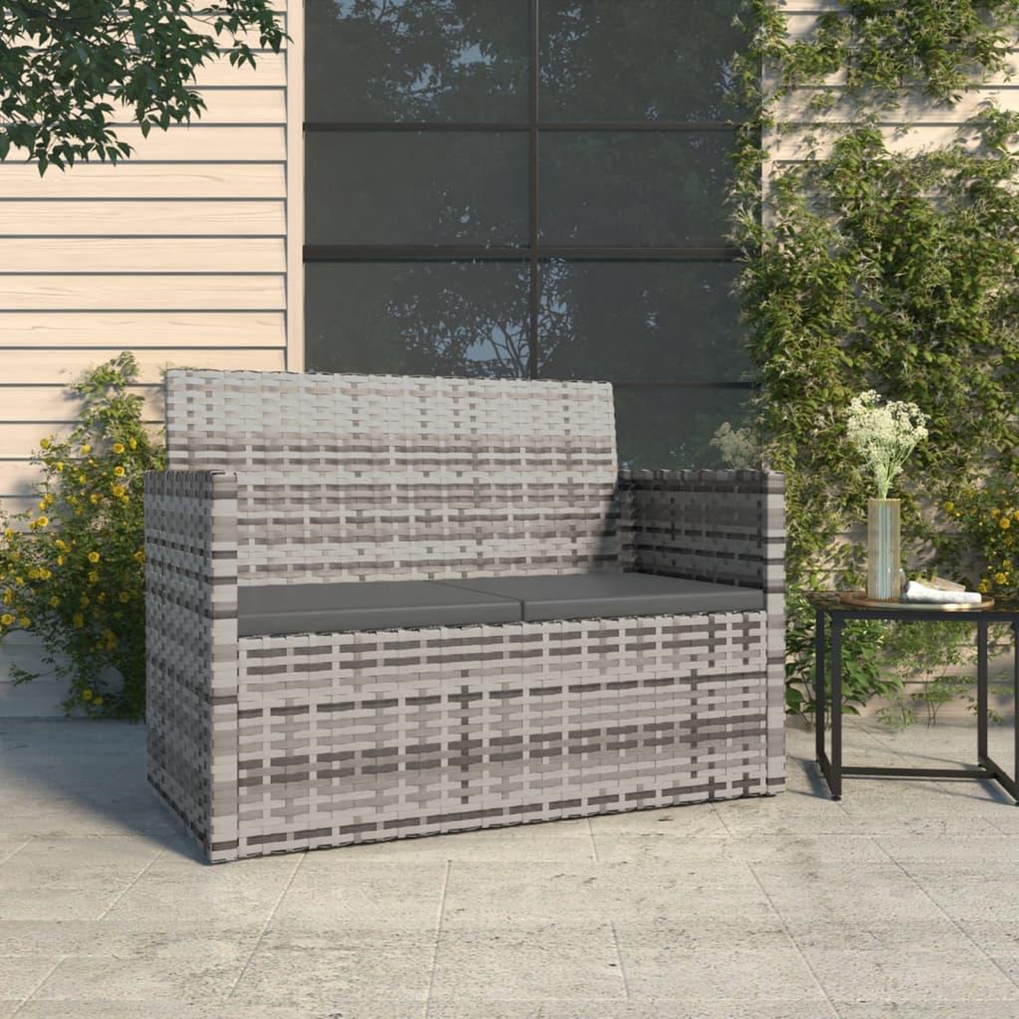Voir la diapositive 1 : VIDAXL Banc de jardin avec coussins Gris 105 cm Resine tressee