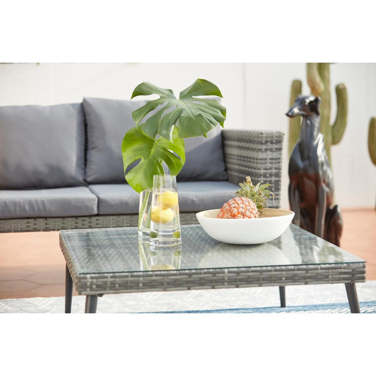 CONCEPT USINE Salon de jardin bas 5 places en résine tressée gris TEFARI