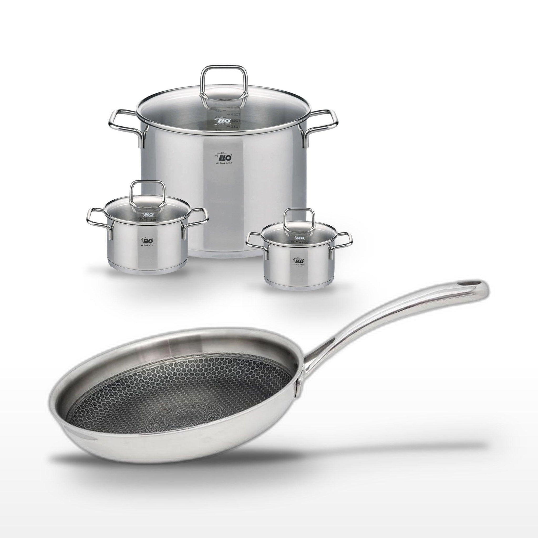 ELO Lot de 3 faitouts elo relief evolution 14/16/26cm et poêle 24cm