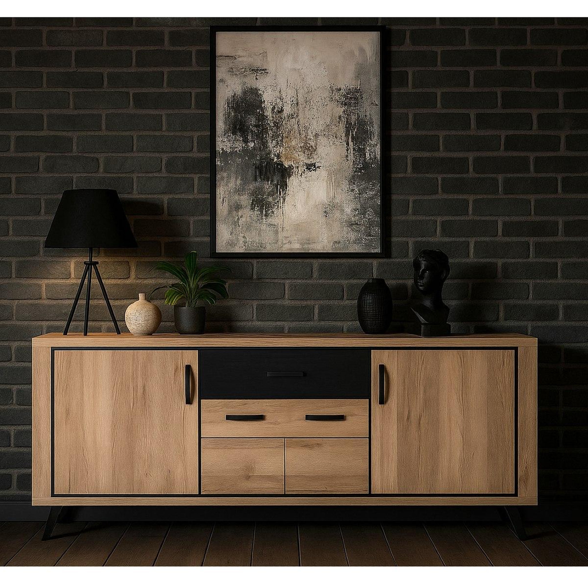 Voir la diapositive 2 : JLC KREATION Buffet industriel 4 portes et 1 tiroir bois et métal ERIA