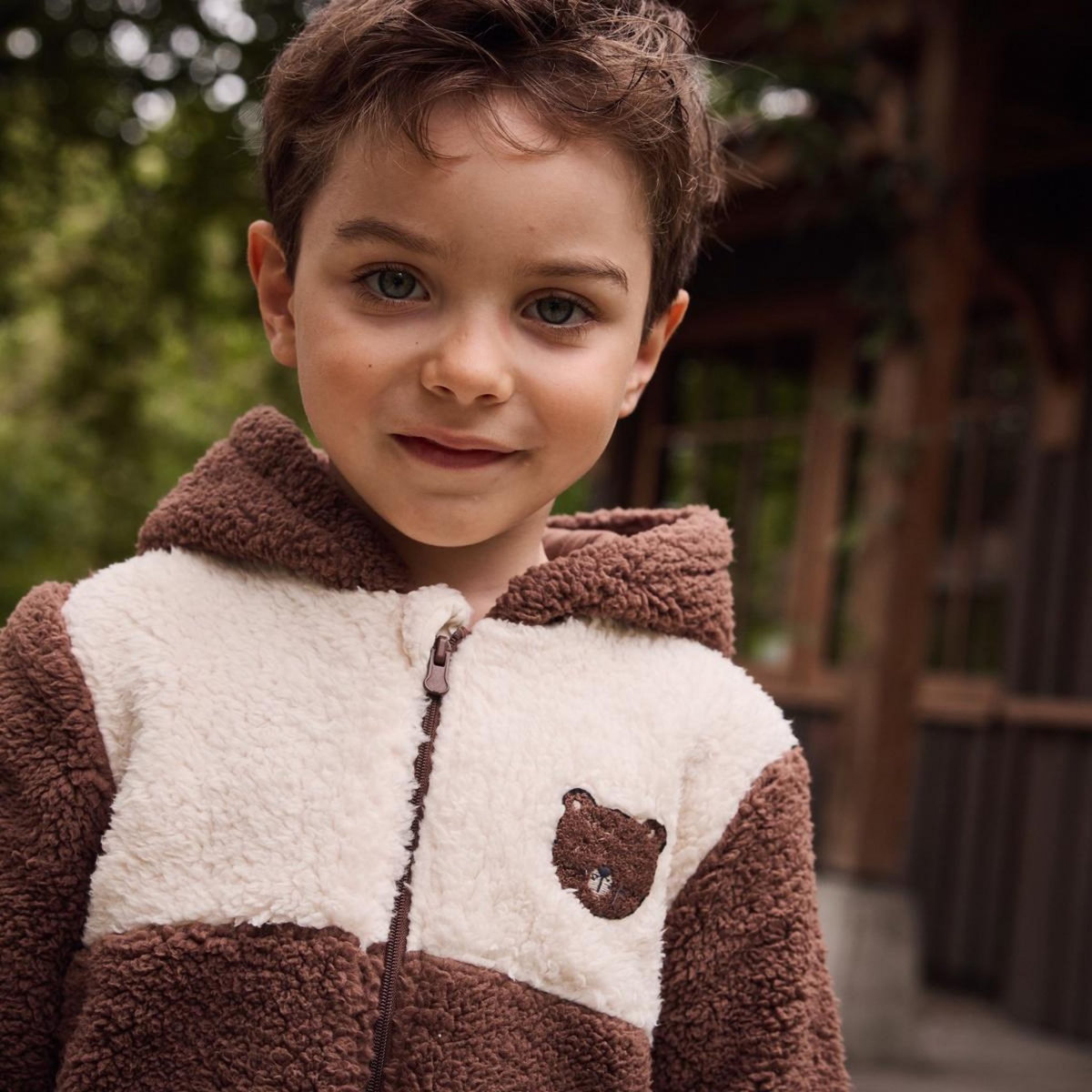 Petit Béguin Veste enfant en sherpa avec capuche Cracotte
