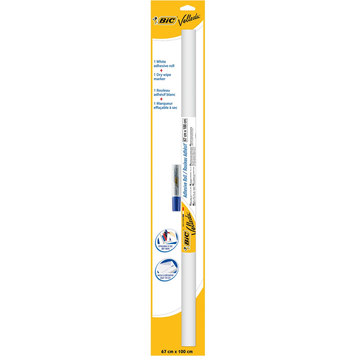 BIC Rouleau adhésif effaçable à sec (67 x 100 cm) + 1 feutre bleu VELLEDA