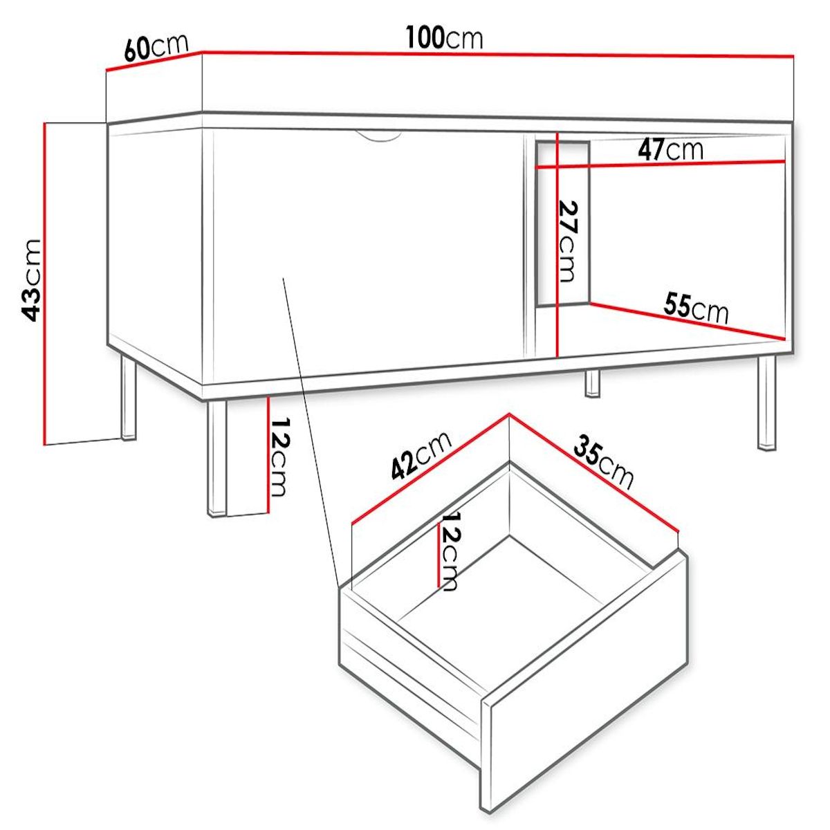 BEST MOBILIER Hope - table basse 100 cm - 1 tiroir et 1 niche