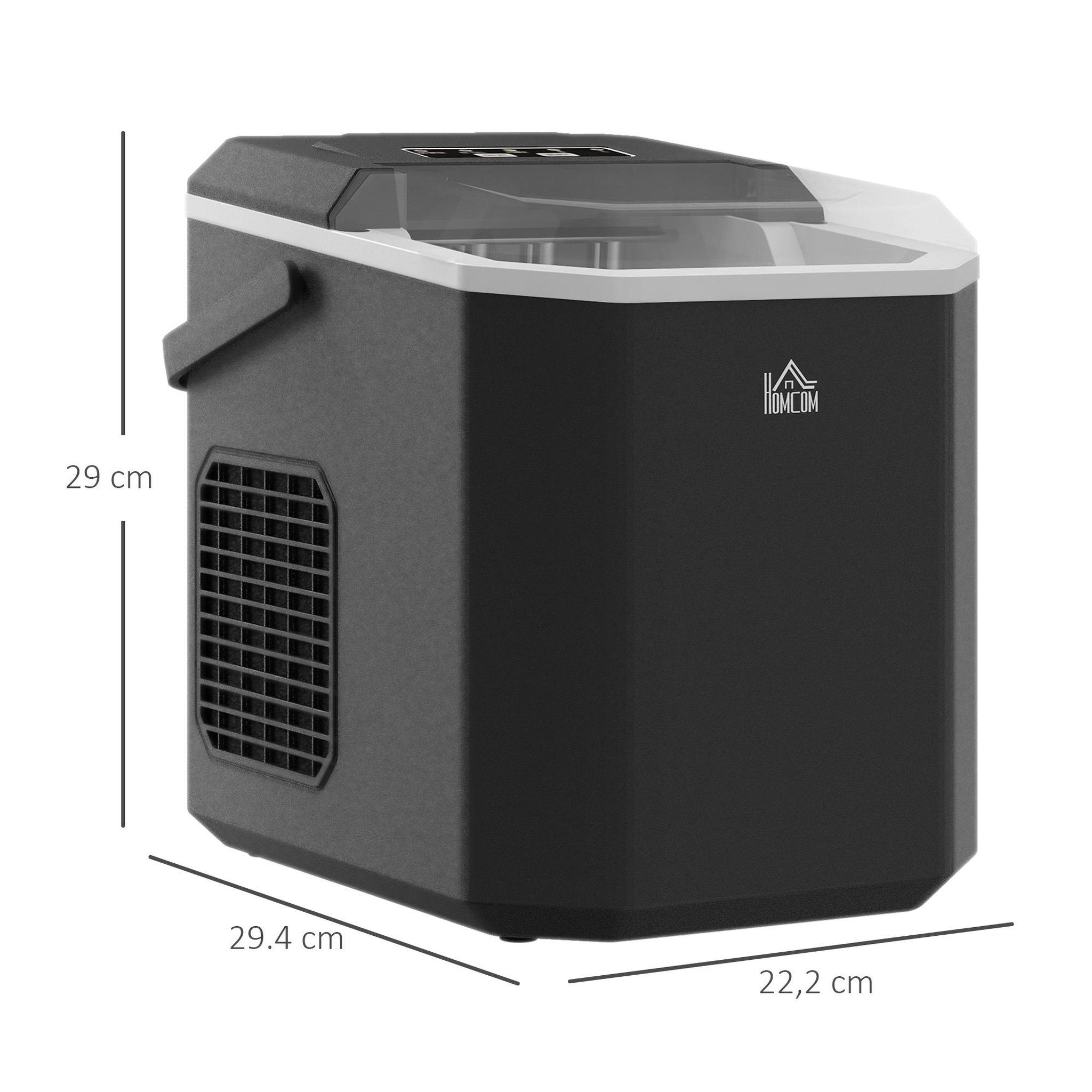 Voir la diapositive 3 : HOMCOM Machine à glaçons - 12Kg en 24H, 9 glaçons en 6-13 minutes - accessoires, nombreuses fonctions - noir
