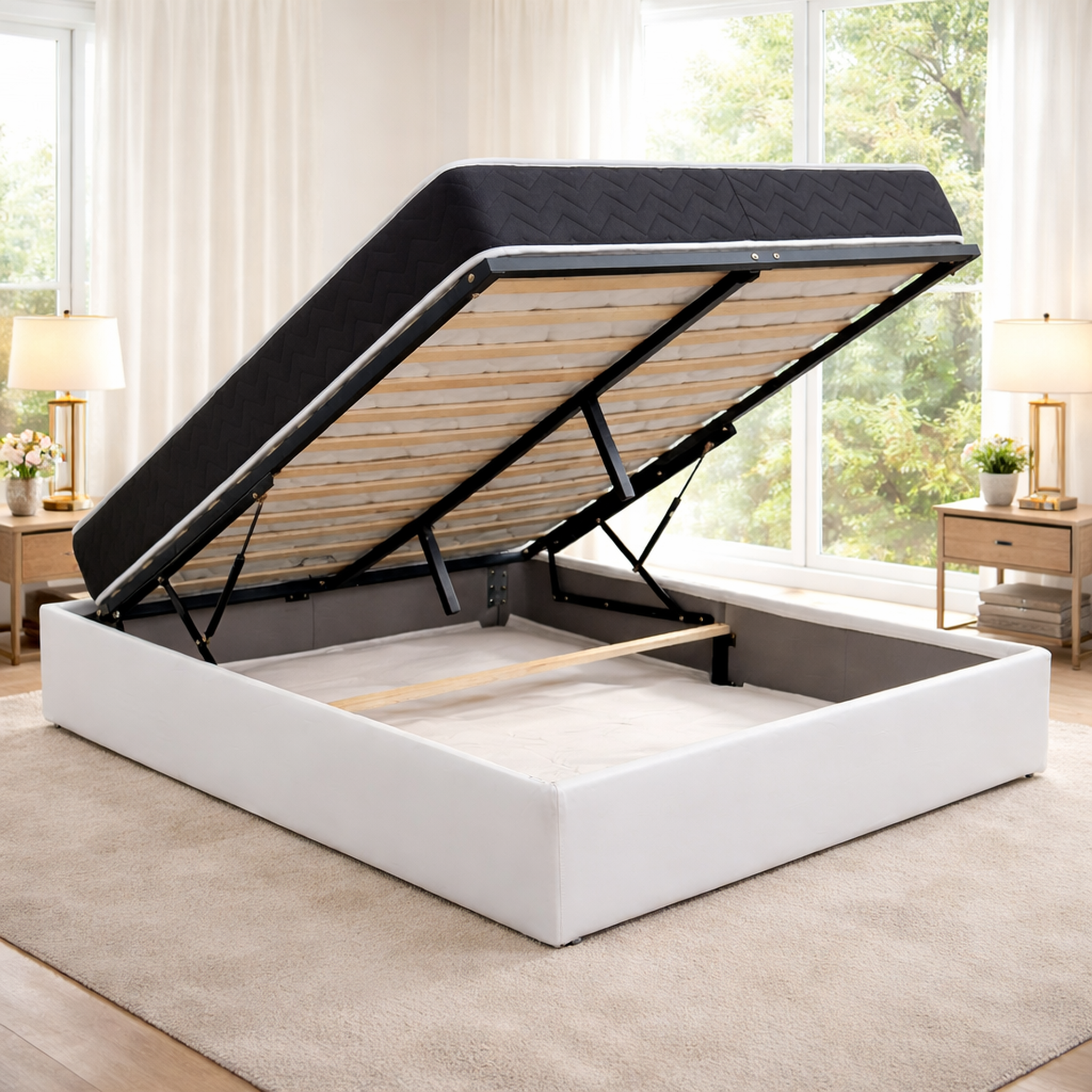 Voir la diapositive 1 : KING OF DREAMS Ensemble Lit Coffre et Matelas  Latex Accueil Moelleux