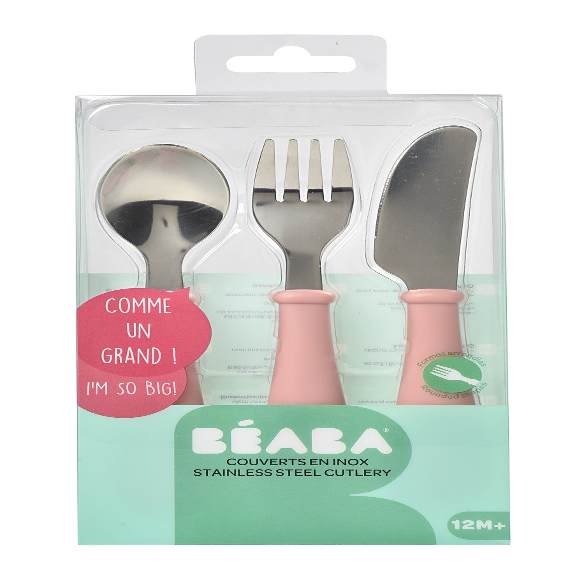 BEABA Set de 3 couverts inox rose
