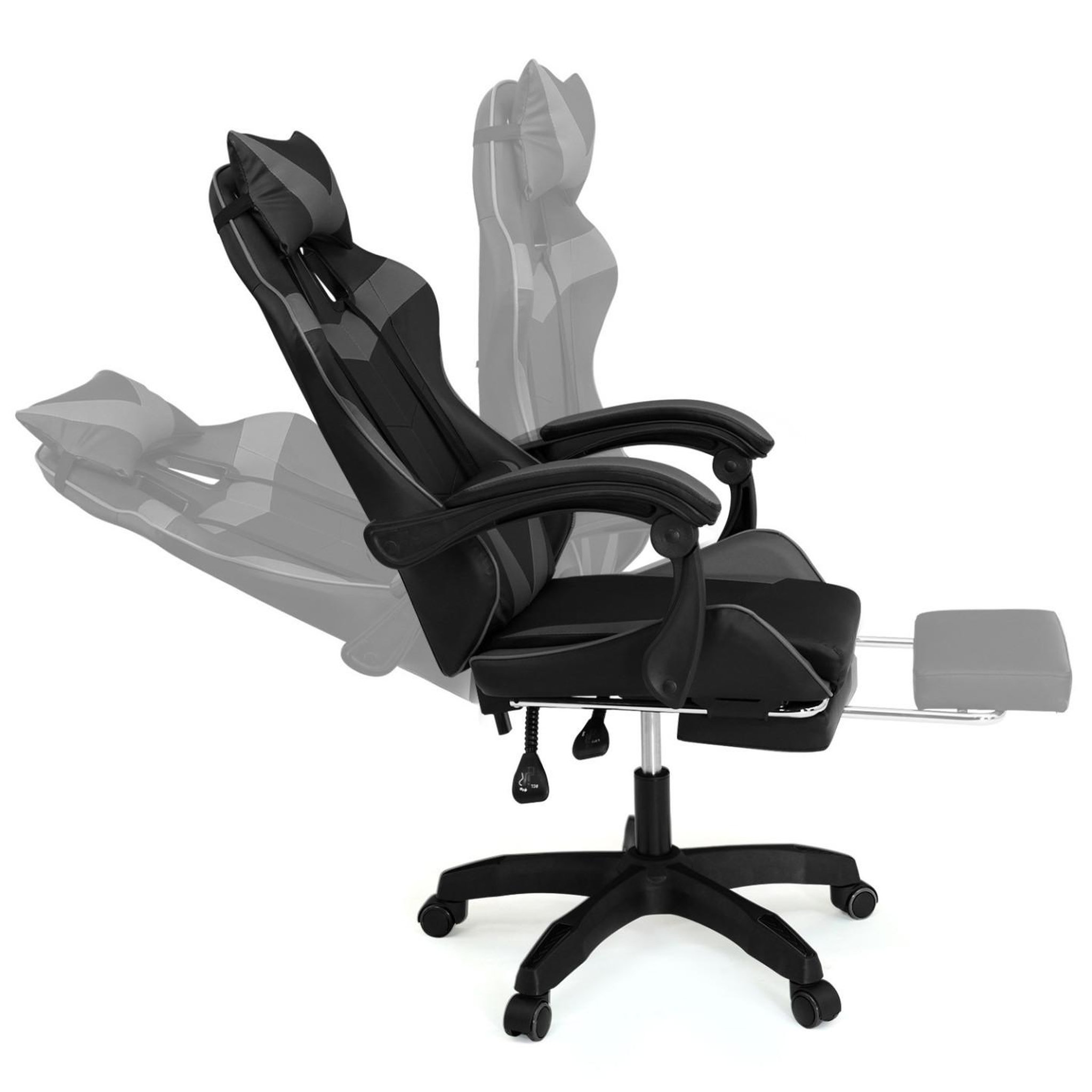 Voir la diapositive 3 : ID MARKET Fauteuil de gaming alex réglable avec repose-pied, coussin de tête et coussin lombaire noir et gris