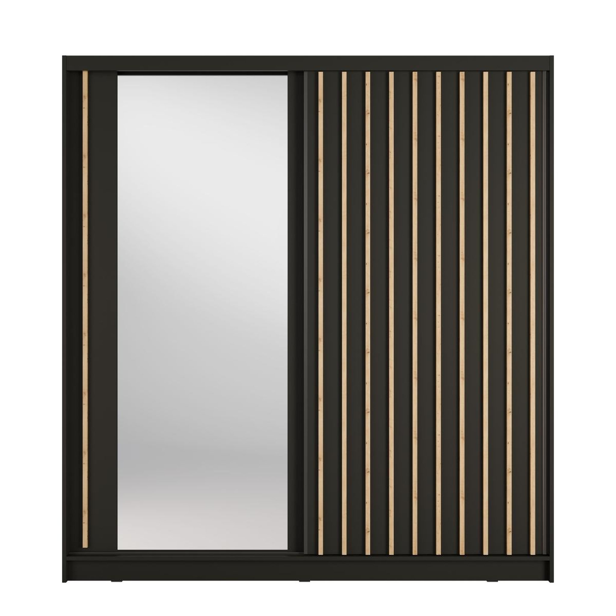 Voir la diapositive 4 : JLC KREATION Armoire dressing coulissant noir et bois 205cm celia