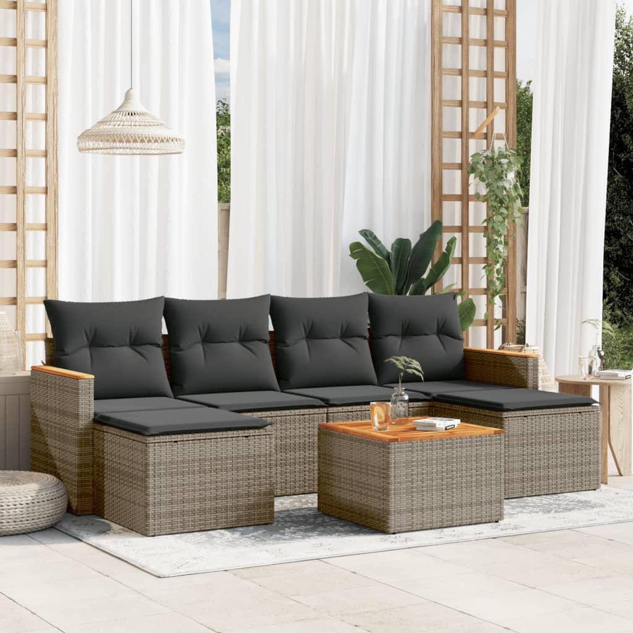 VIDAXL Salon de jardin avec coussins 7 pcs gris resine tressee