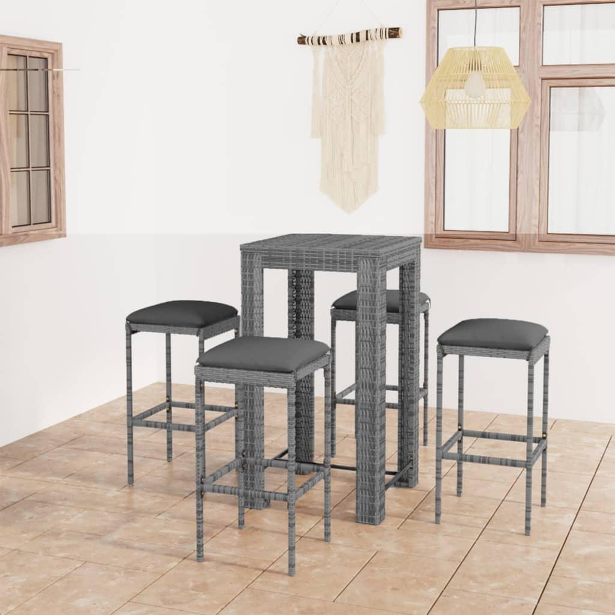 Voir la diapositive 1 : VIDAXL Ensemble de bar de jardin 5 pcs et coussins Resine tressee Gris
