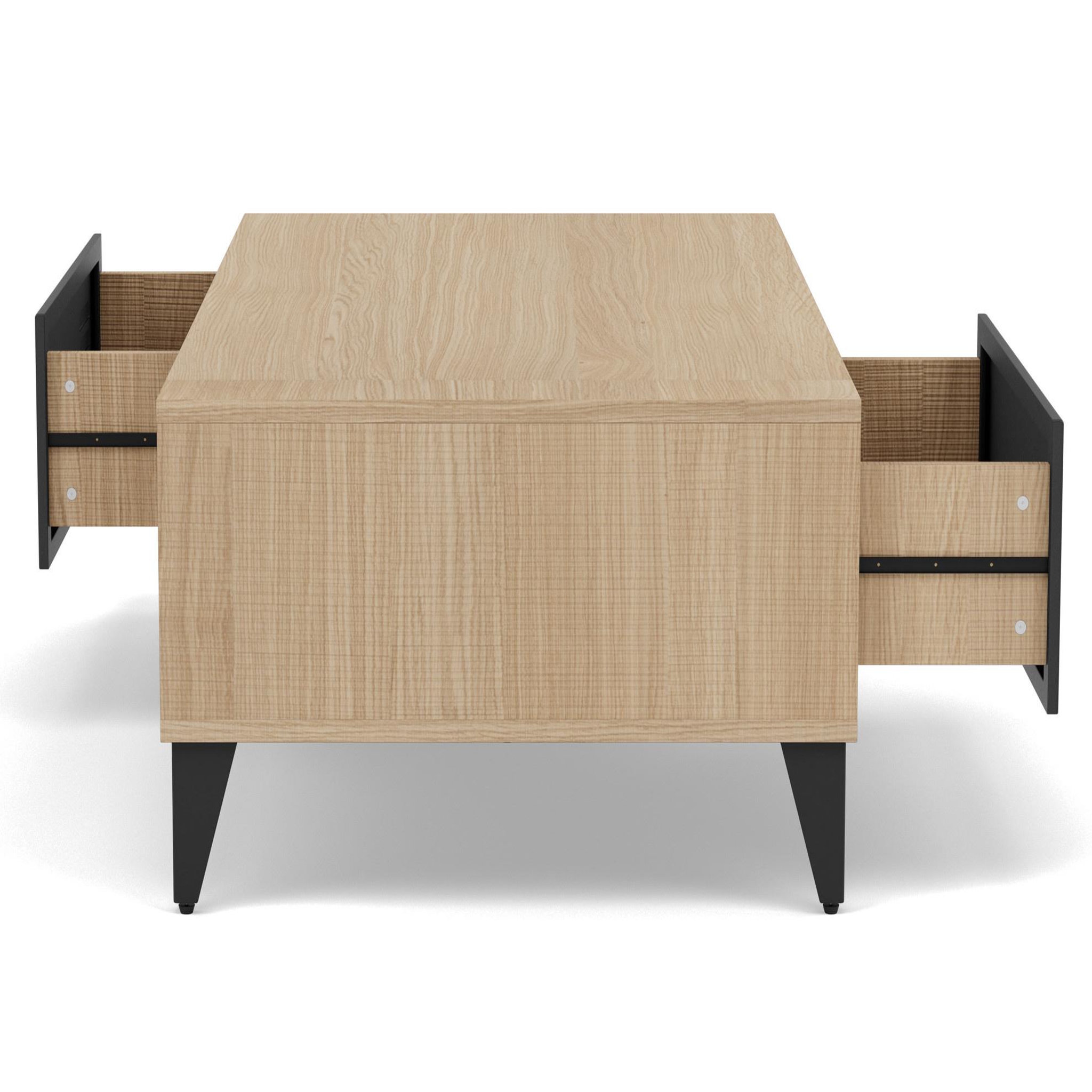 Voir la diapositive 5 : BEST MOBILIER Tribeca - table basse - effet bois et métal noir - 1 tiroir et 1 niche - 110 cm