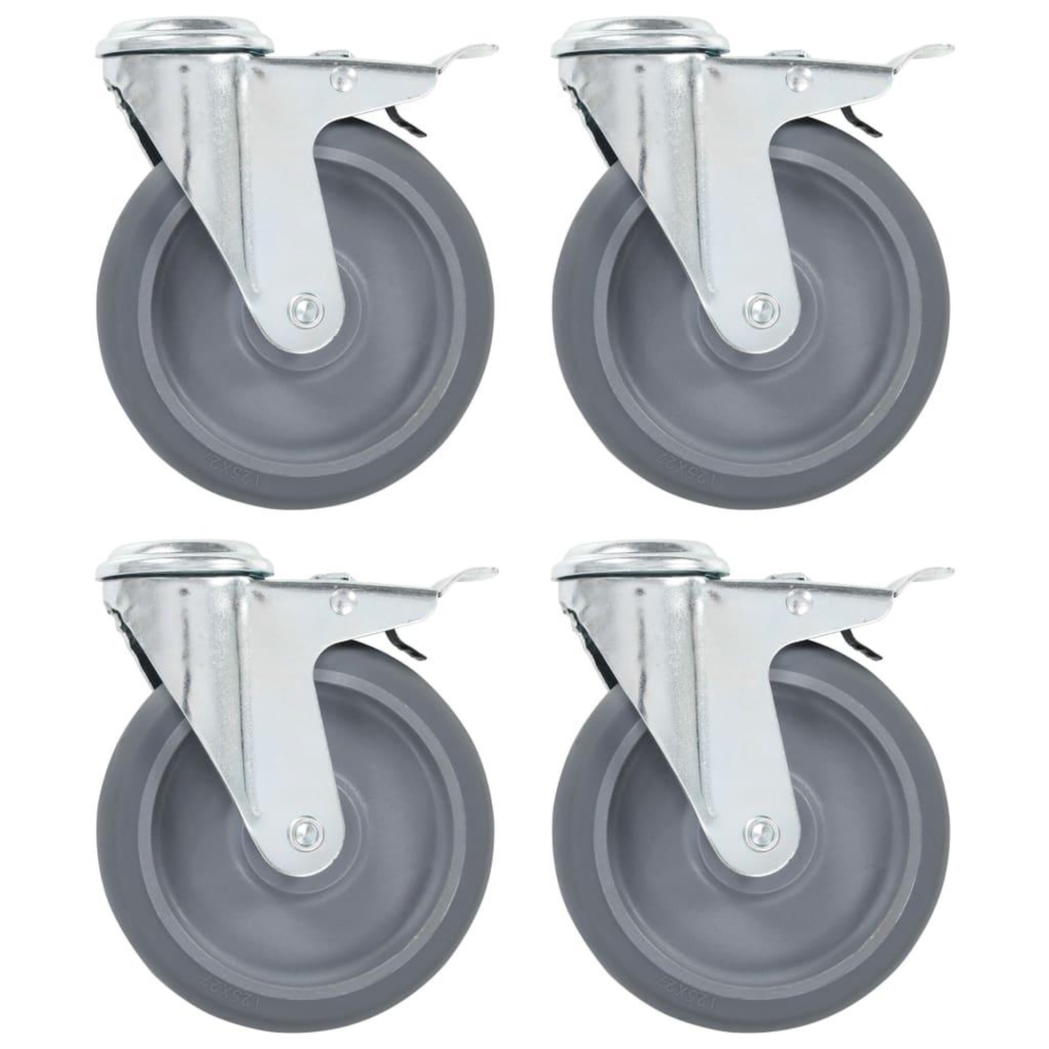 VIDAXL 4pcs Roulettes pivotantes a trou de boulon a double frein 125mm