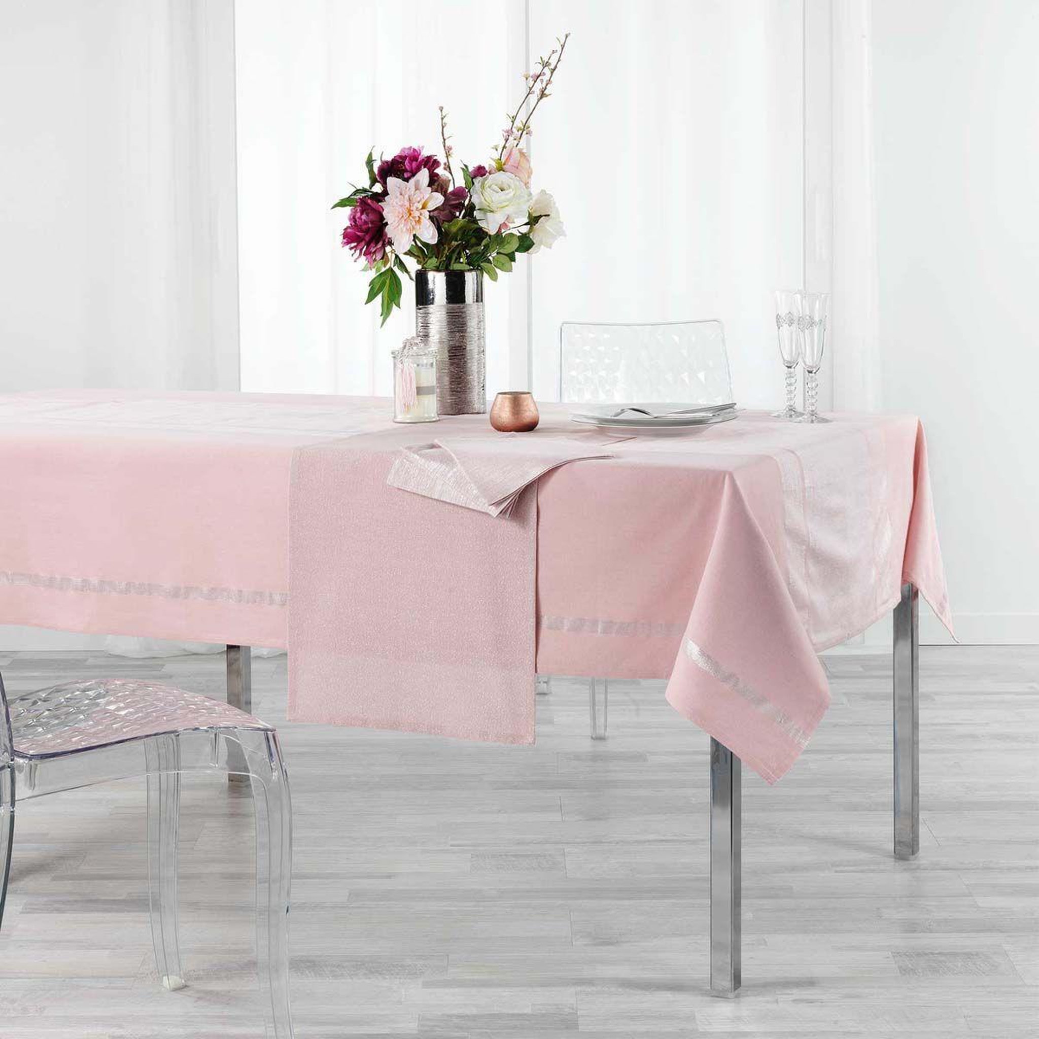 Voir la diapositive 3 : Douceur d'Intérieur Lot de 3 serviettes de table  elegancia  40x40cm rose