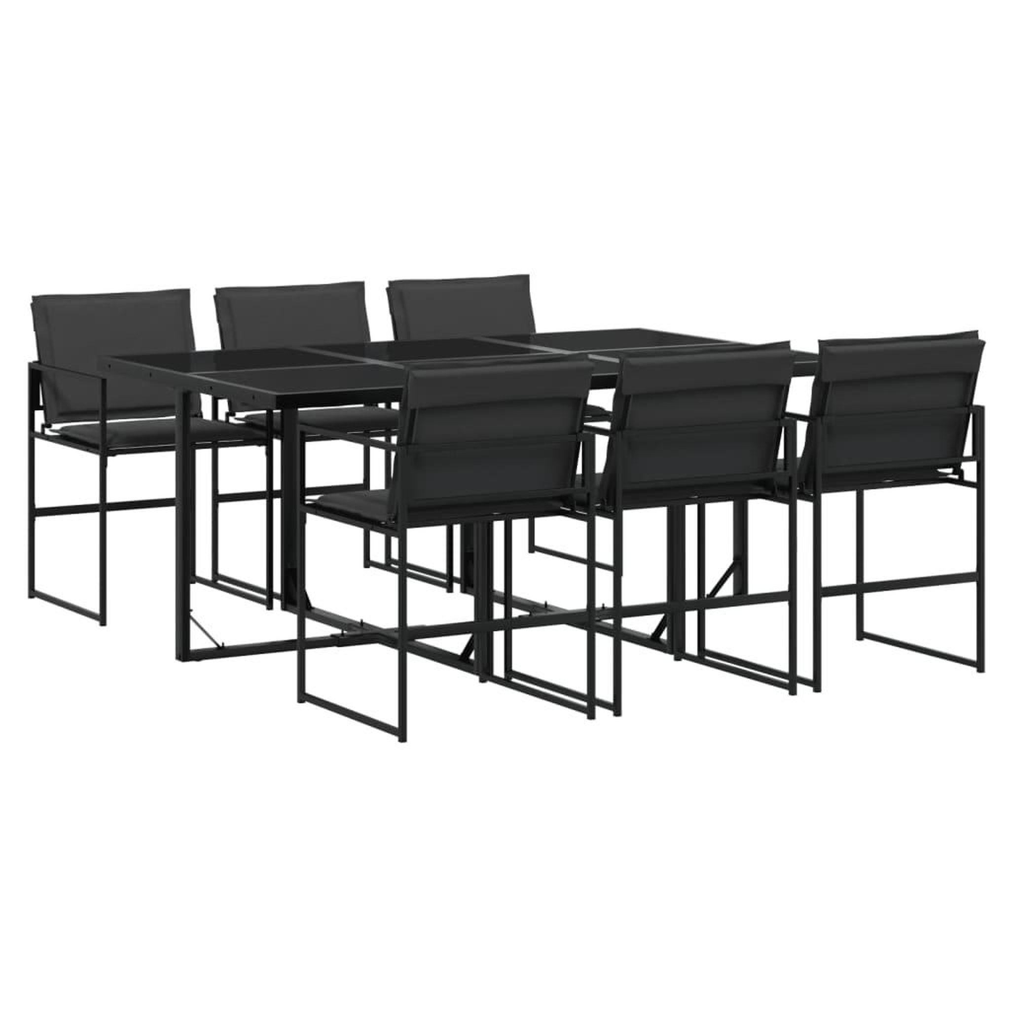 Voir la diapositive 2 : VIDAXL Ensemble a manger de jardin 7 pcs avec coussins noir textilene