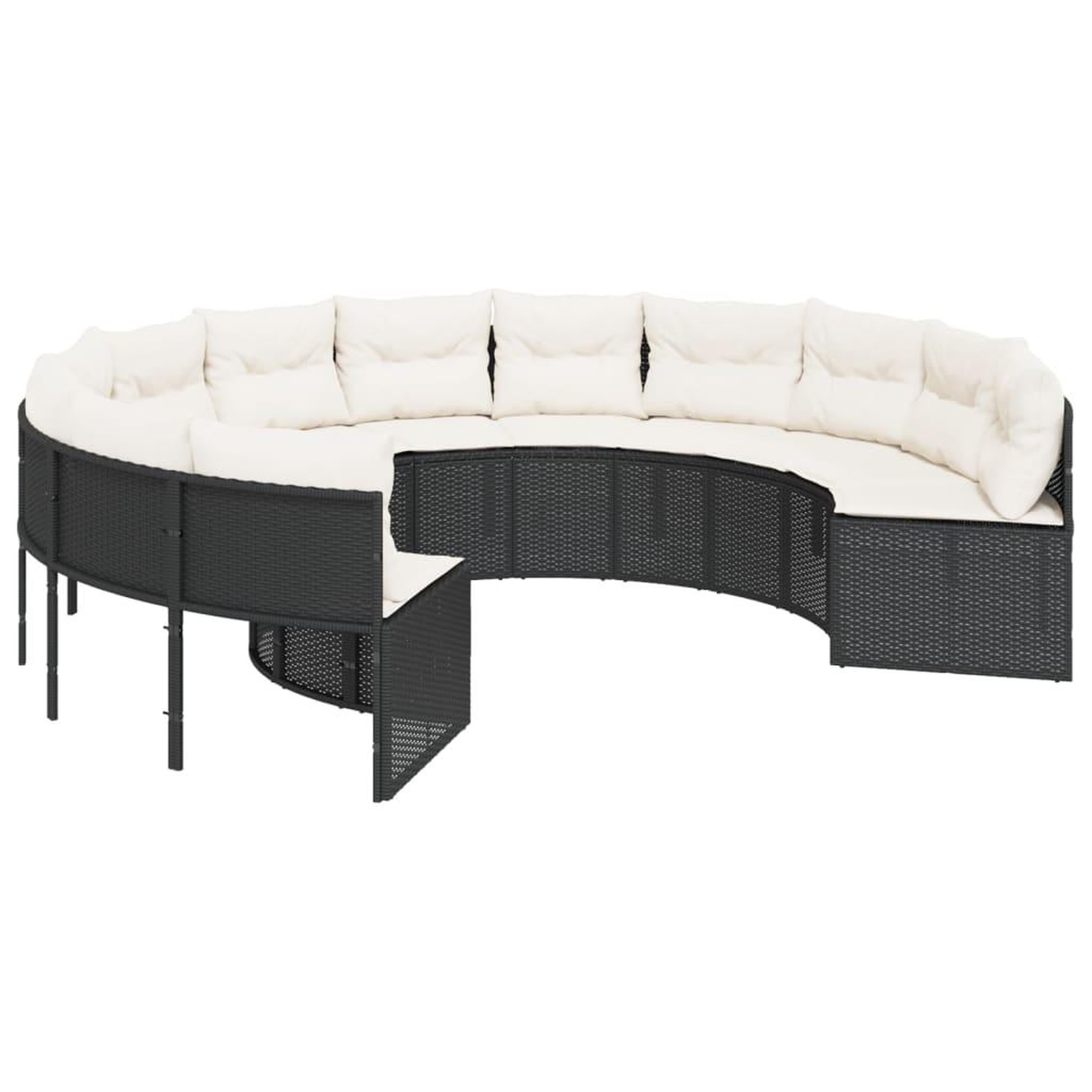 Voir la diapositive 2 : VIDAXL Canape de jardin avec coussins rond noir resine tressee