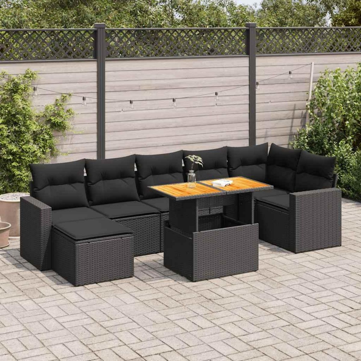 VIDAXL Salon de jardin 8 pcs avec coussins noir resine tressee