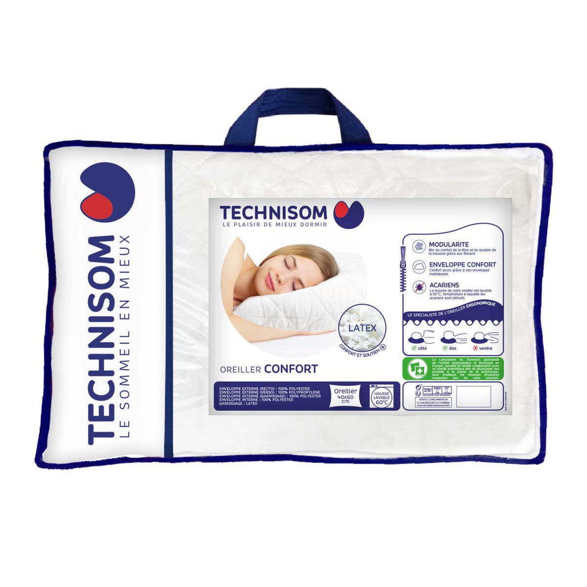 TECHNISOM Oreiller confort et soutien latex 