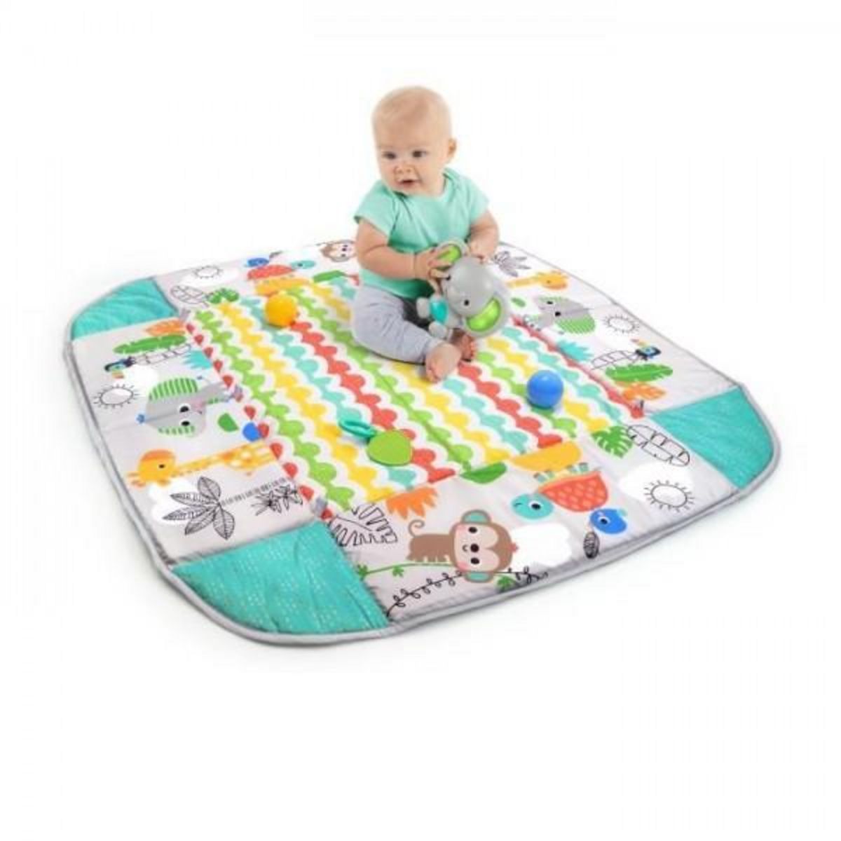 Bright Starts BRIGHT STARTS Tapis d'éveil maxi Monde Tropical, 5 modes de jeu - 40 balles - 7 jouets détachables