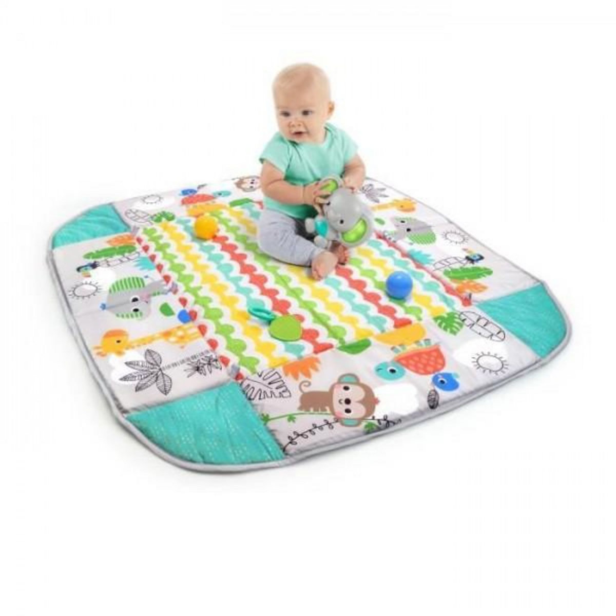 Bright Starts BRIGHT STARTS Tapis d'éveil maxi Monde Tropical, 5 modes de jeu - 40 balles - 7 jouets détachables