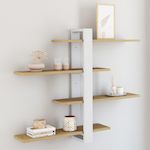 ID MARKET Etagère murale avec étagères coulissantes ORA 4 niveaux façon hêtre et blanc