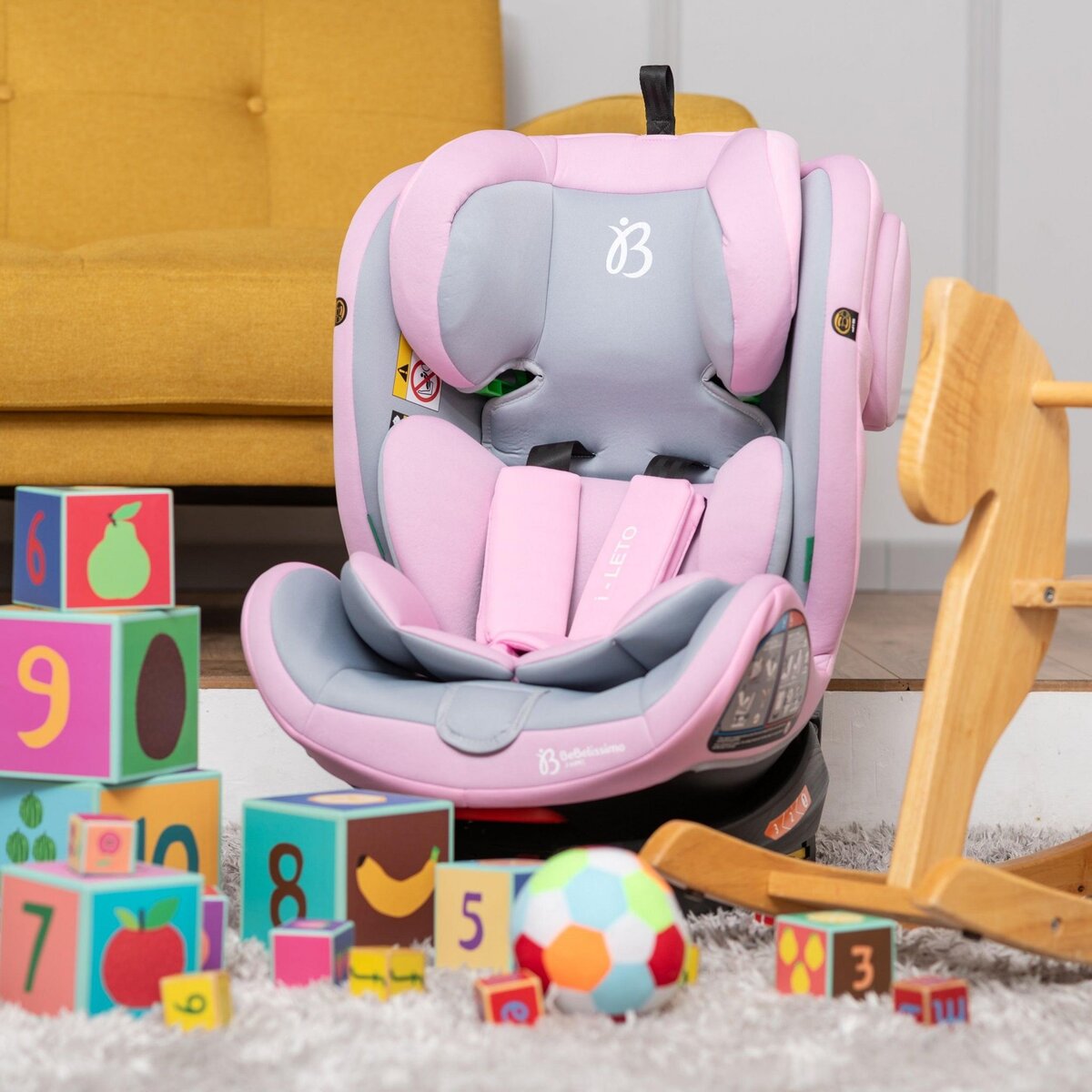 BEBELISSIMO BEBELISSIMO - Siège auto Isofix - pivotant 360 ° - groupe 0+/1/2/3 - (0-36kg) - i-Leto - rose - protections latérales