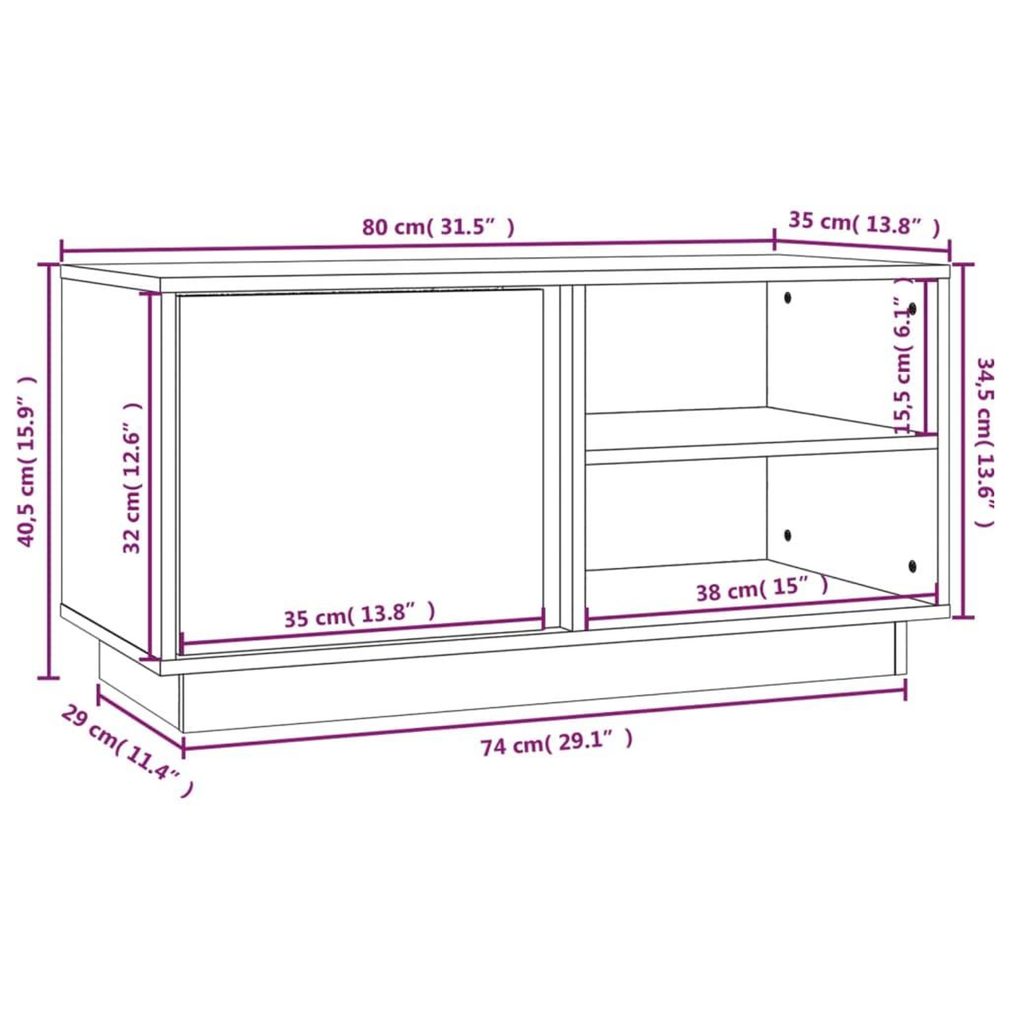 Voir la diapositive 6 : VIDAXL Meuble TV Blanc 80x35x40,5 cm Bois de pin massif