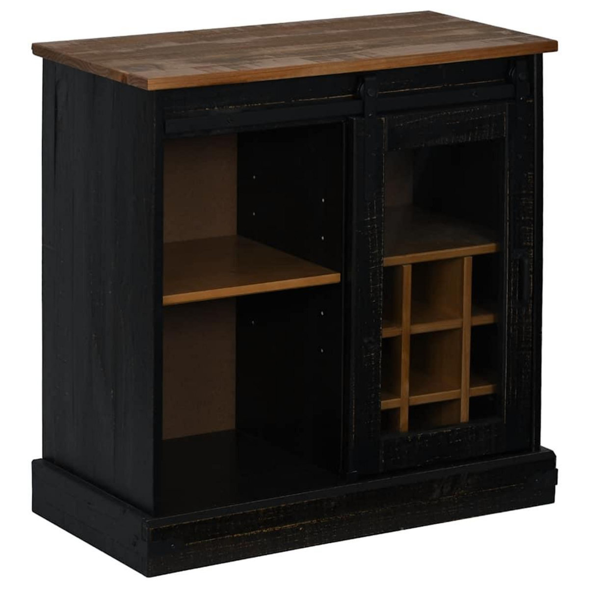 VIDAXL Buffet HALDEN porte coulissante noir 80x40x80 cm bois massif