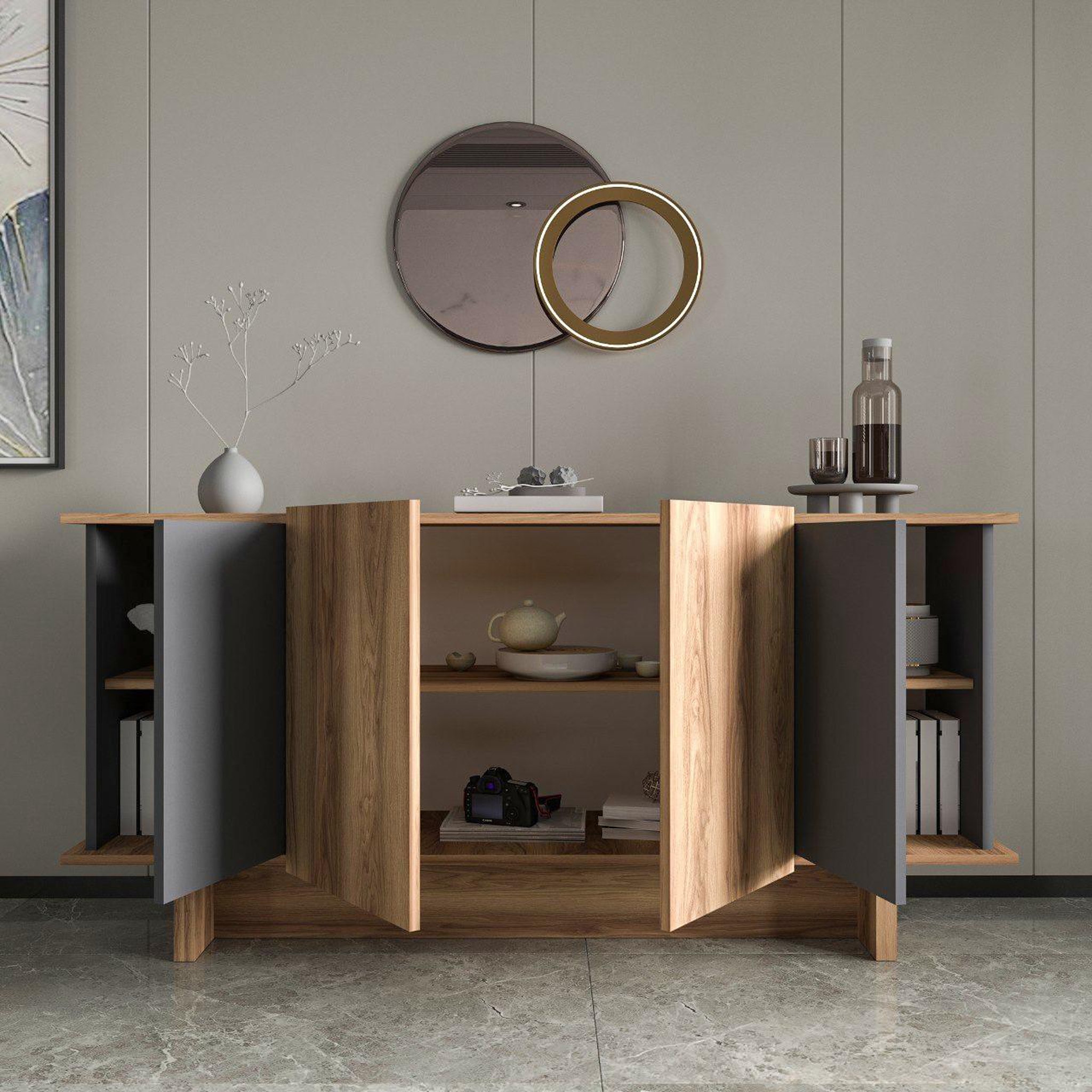 Voir la diapositive 3 : Habitat et Jardin Buffet en bois  diana  - 180 x 40 x 81 cm - gris anthracite